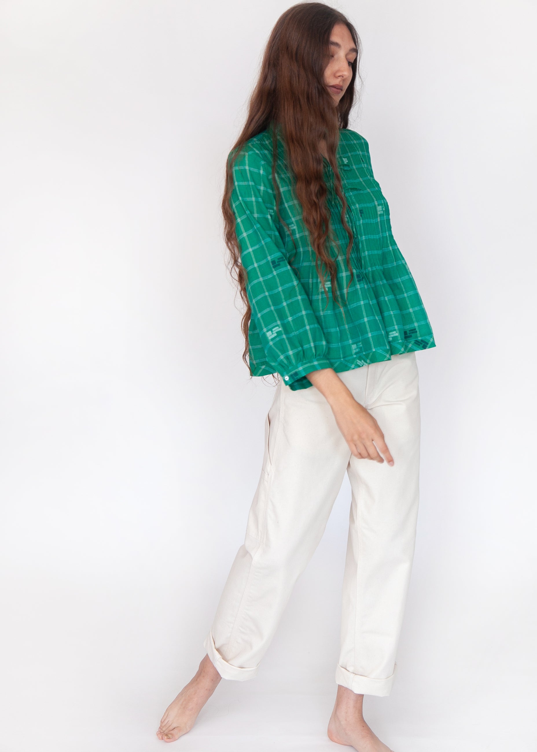 Alma Check Jamdani Top - Mint