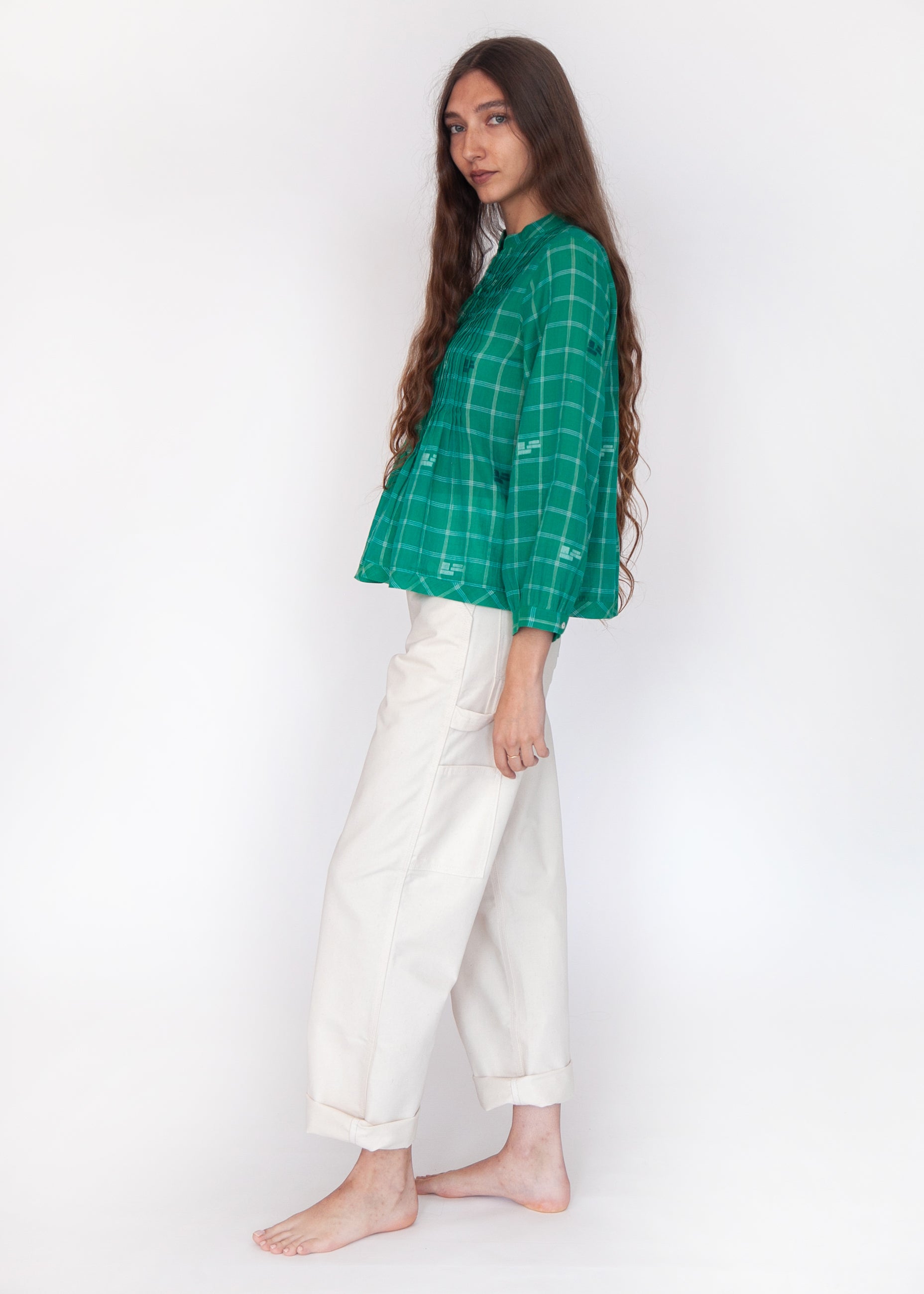 Alma Check Jamdani Top - Mint