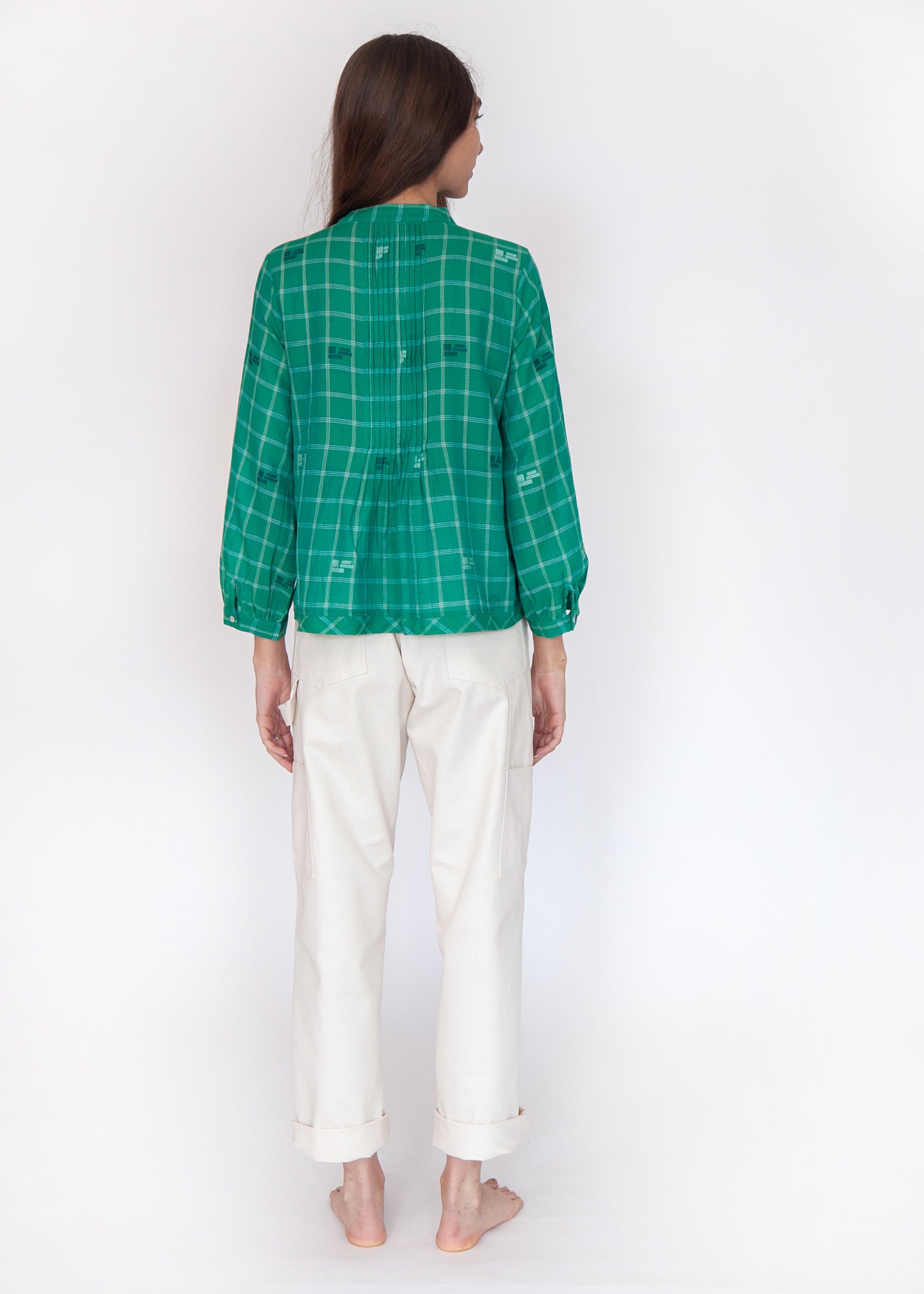 Alma Check Jamdani Top - Mint