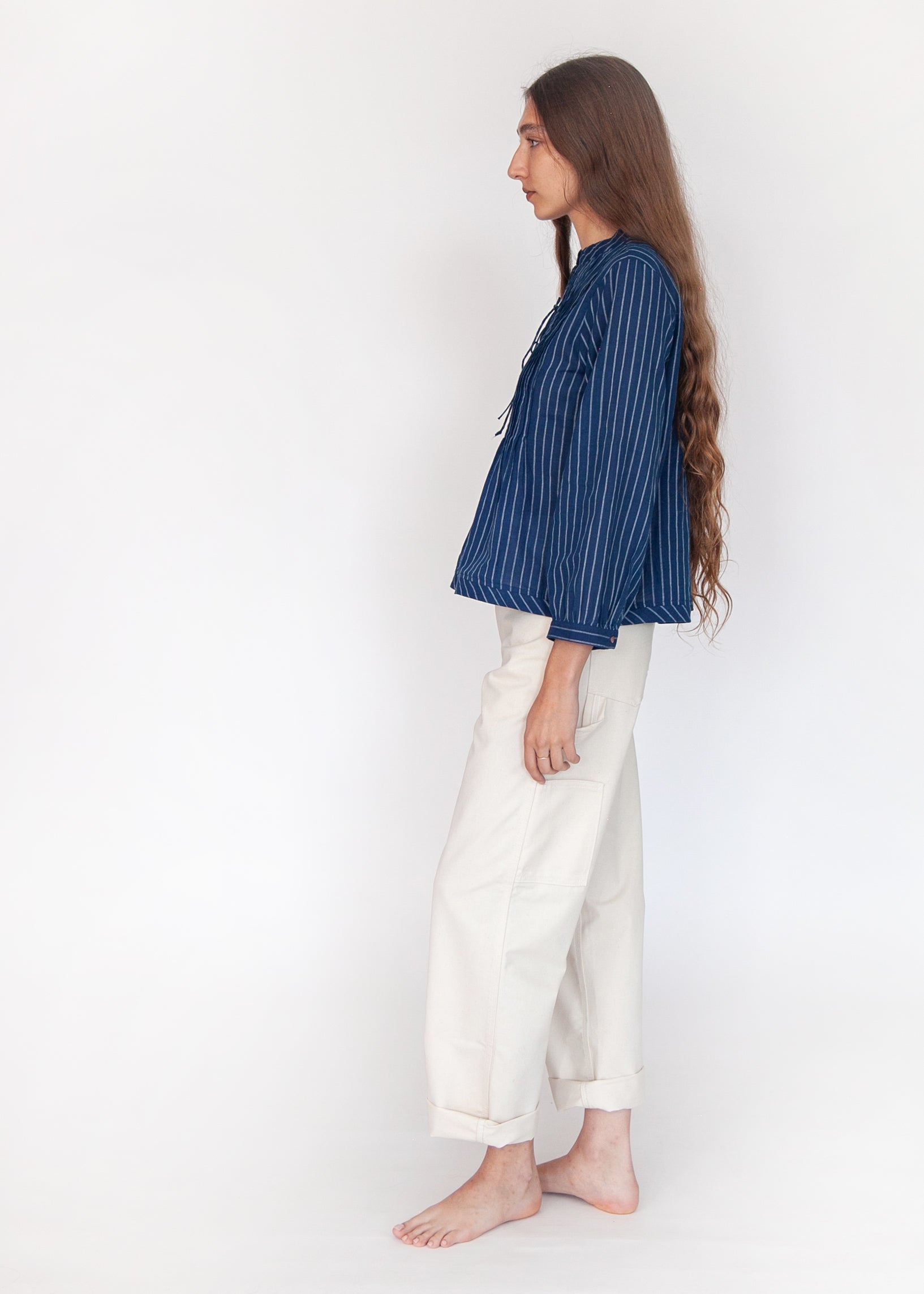 Alma Double Stripe Top - Natural Indigo