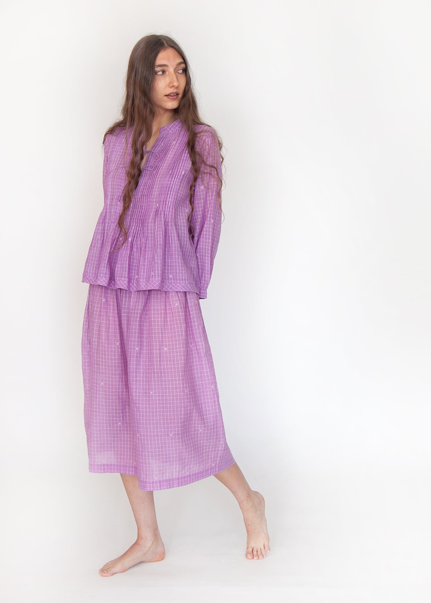Araminta Check Jamdani Skirt - Violetta