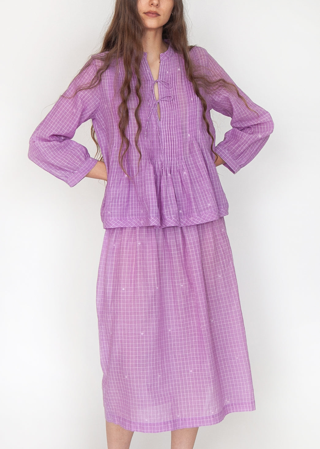 Alma Check Jamdani Top - Violetta