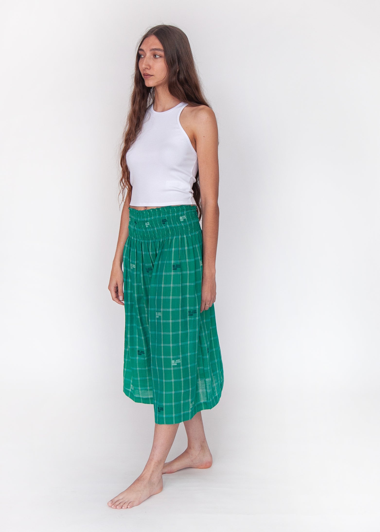 Araminta Check Jamdani Skirt - Mint