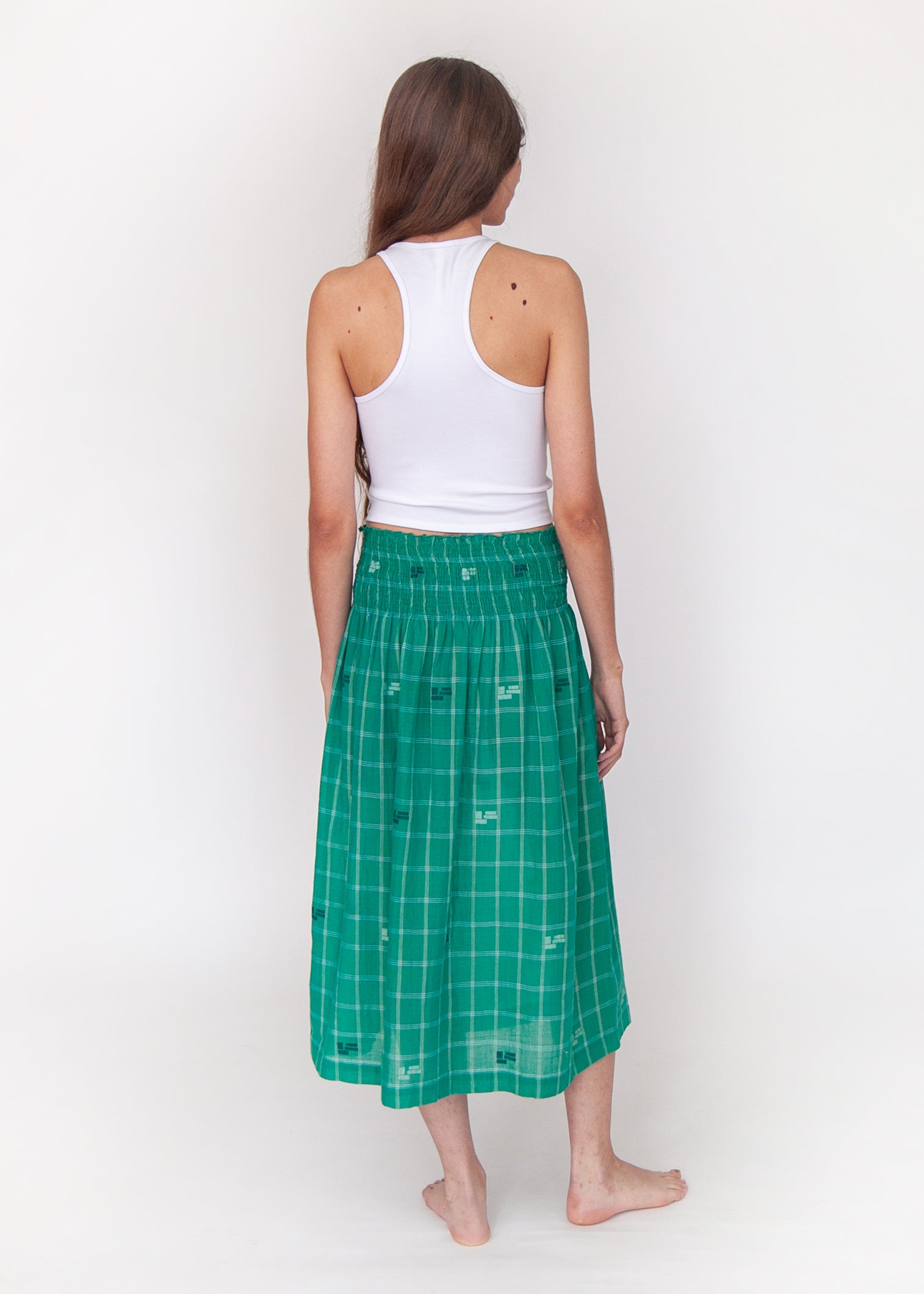 Araminta Check Jamdani Skirt - Mint