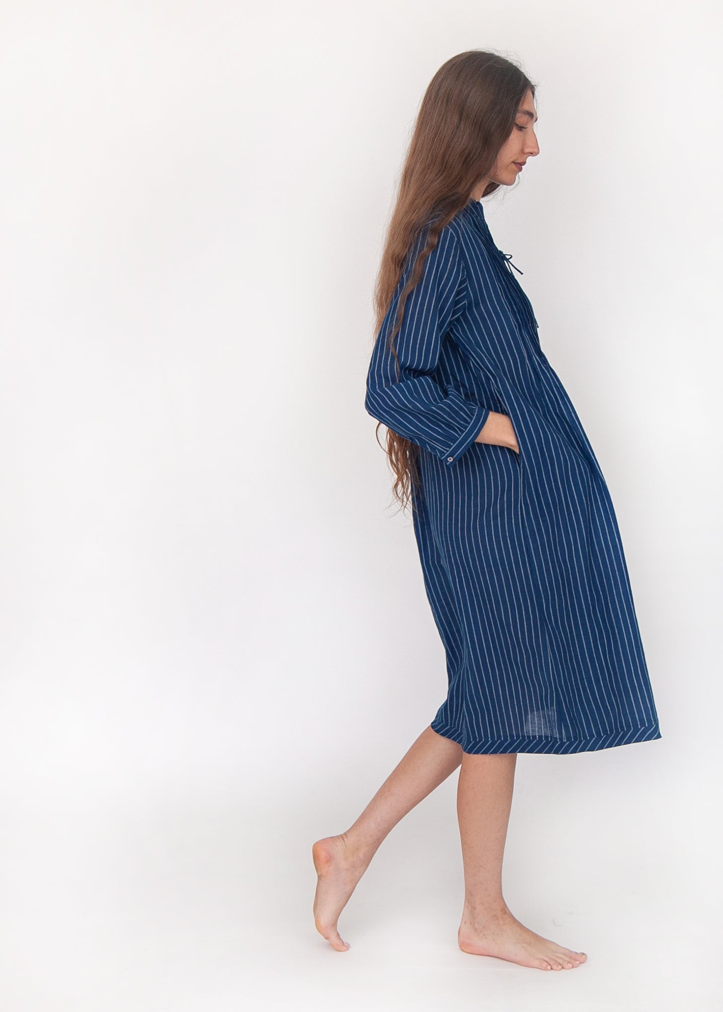 Aditi Double Stripe Dress - Natural Indigo