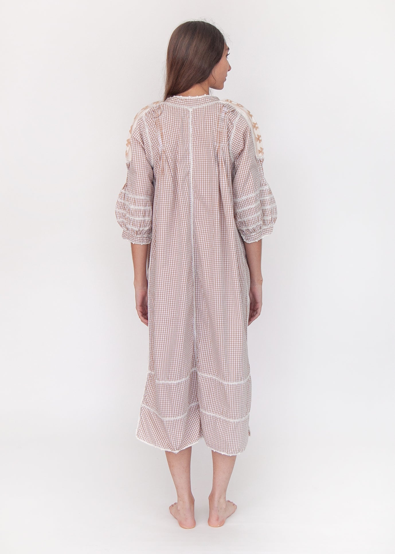 Sirena Dress Long Sleeves Gingham - Beige