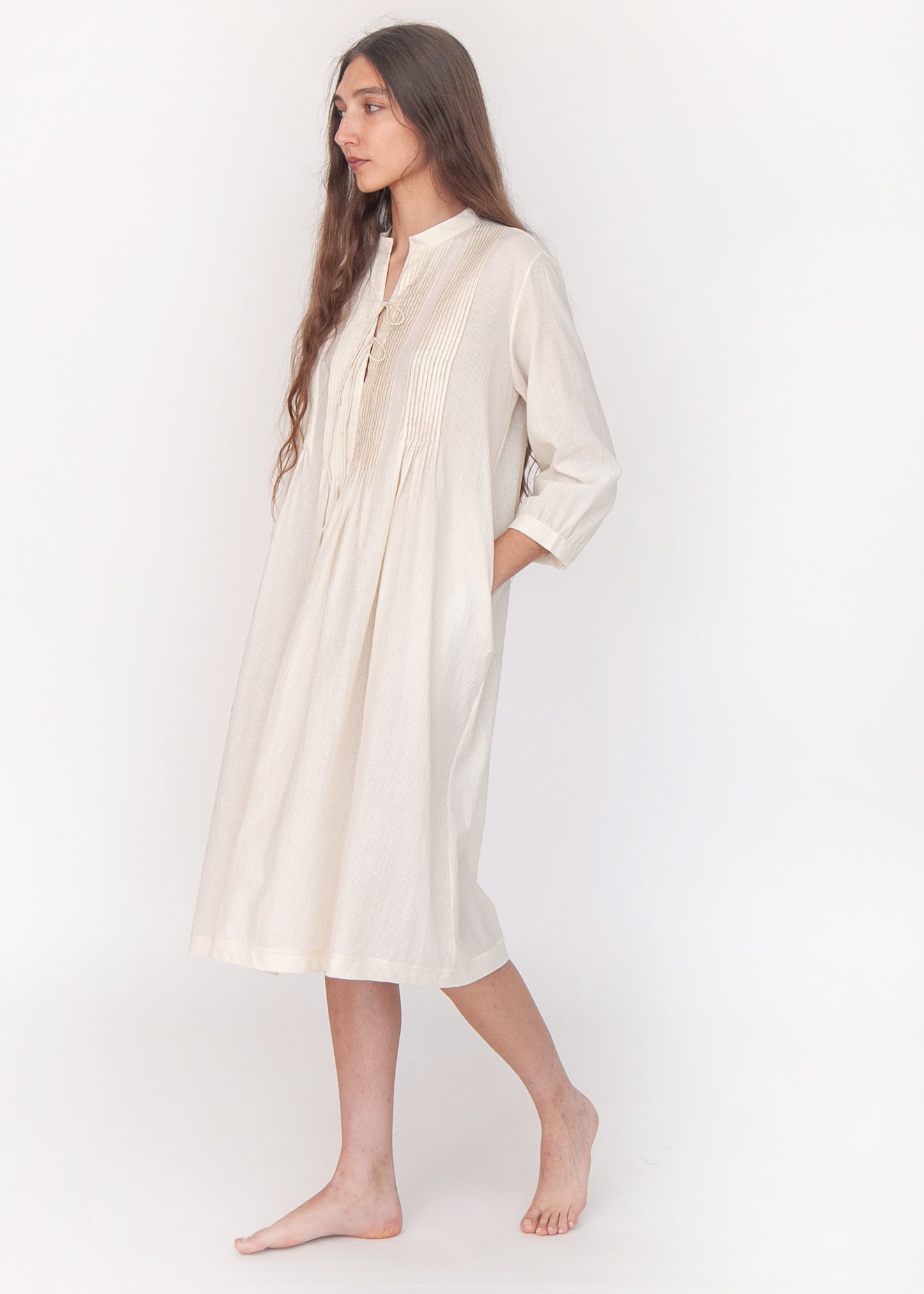 Aditi Tiny Checks Dress  - Natural