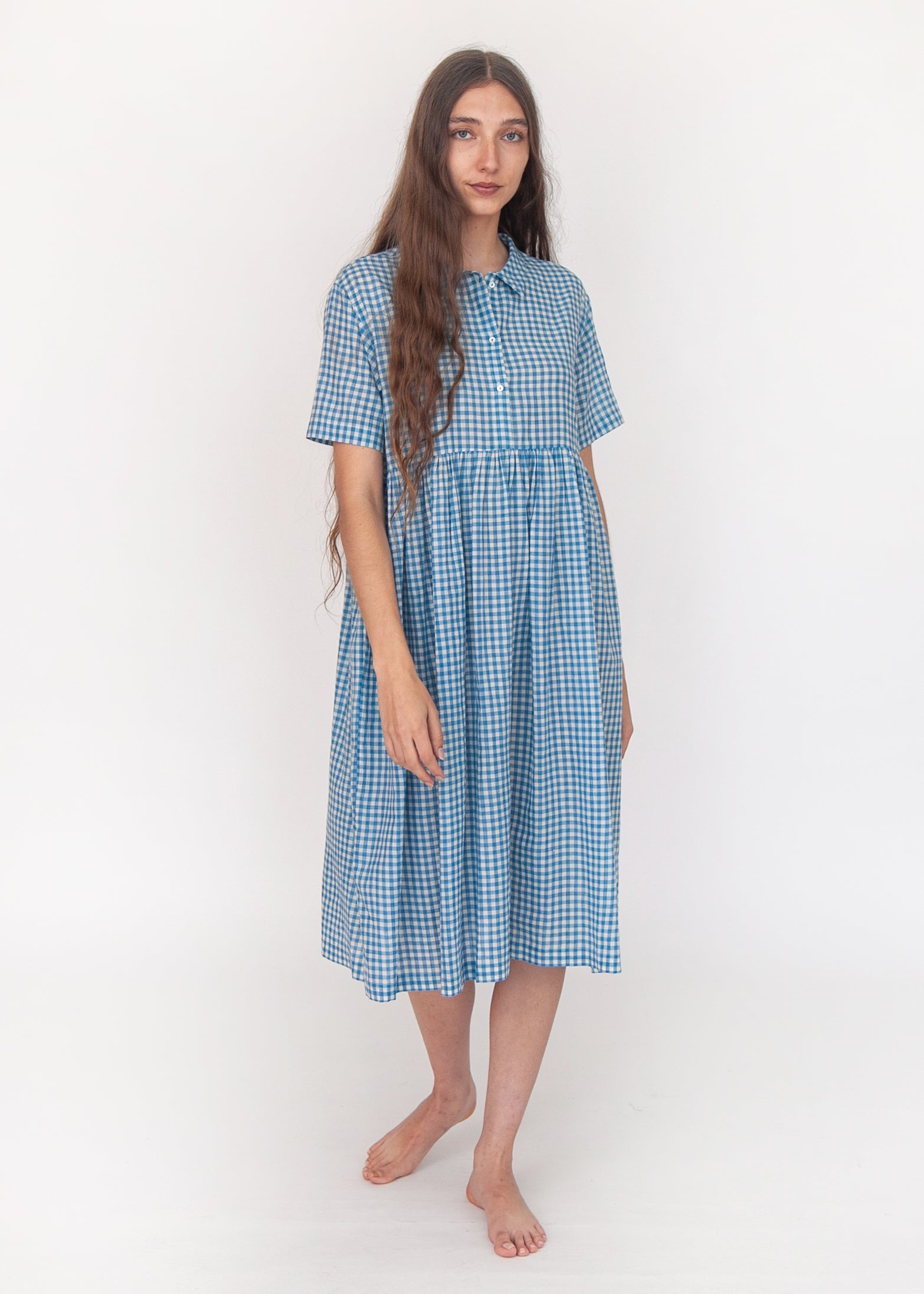 Dora Tie Dye Checks Dress - Lake