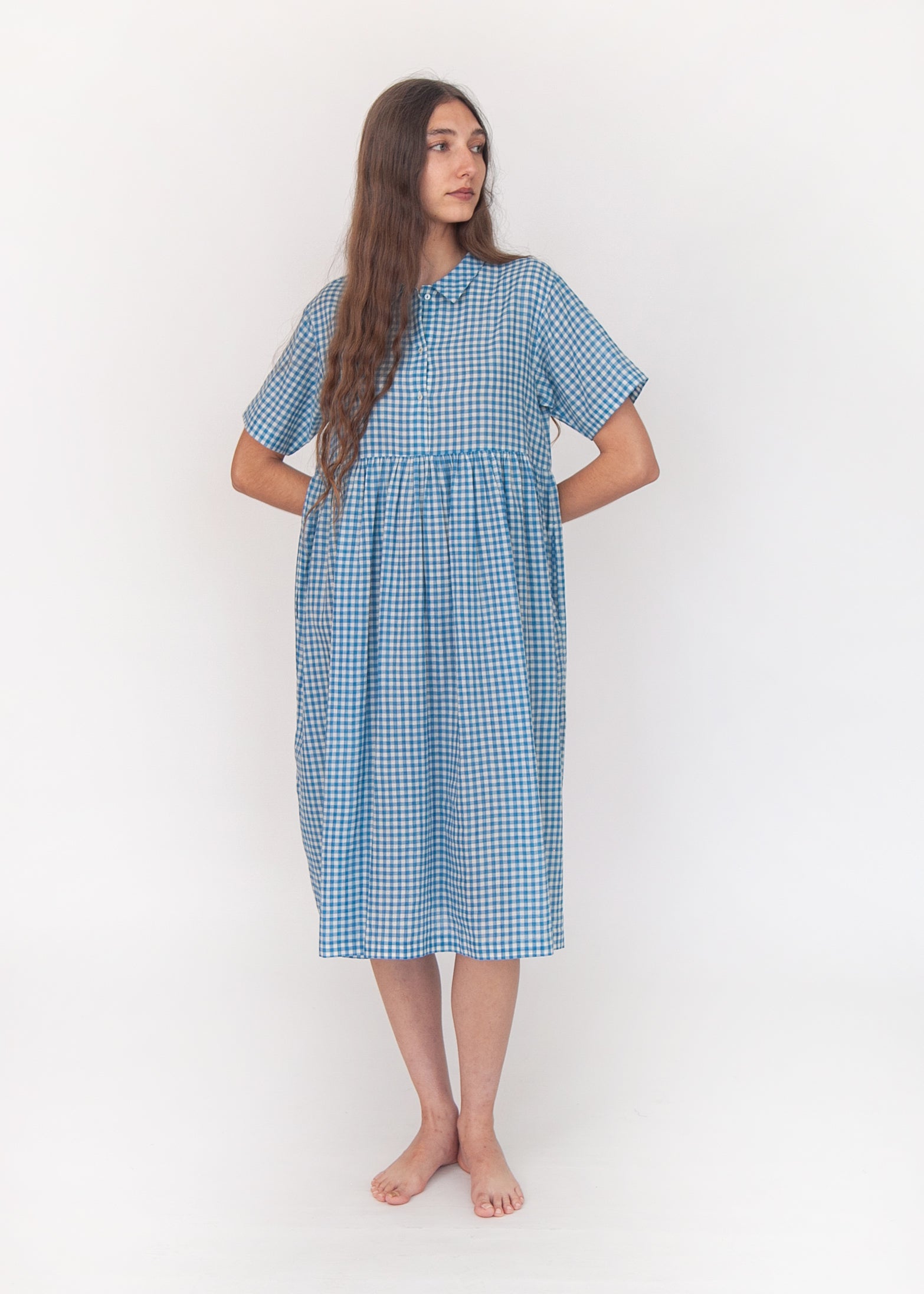Dora Tie Dye Checks Dress - Lake