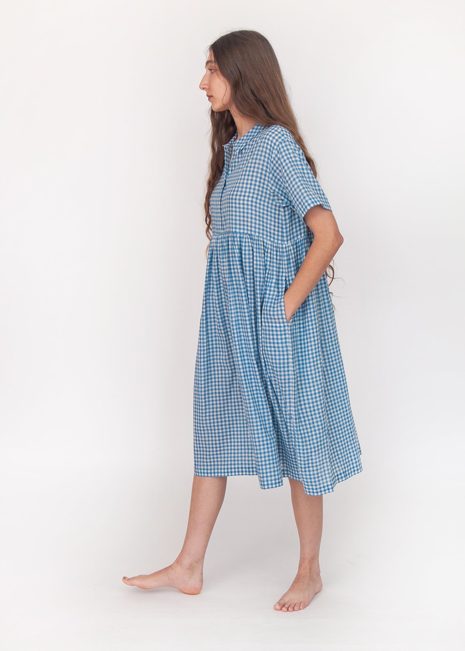 Dora Tie Dye Checks Dress - Lake