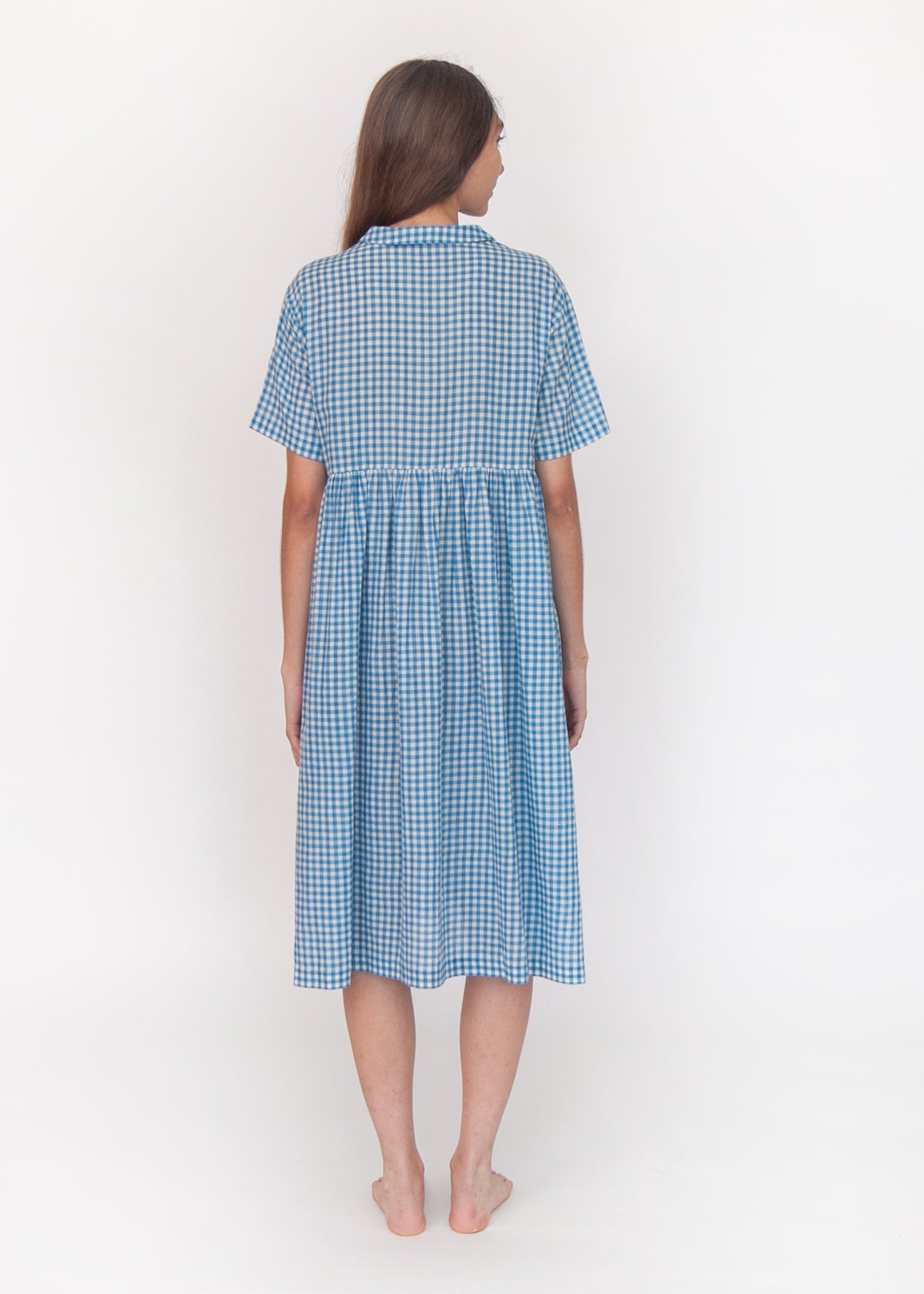 Dora Tie Dye Checks Dress - Lake