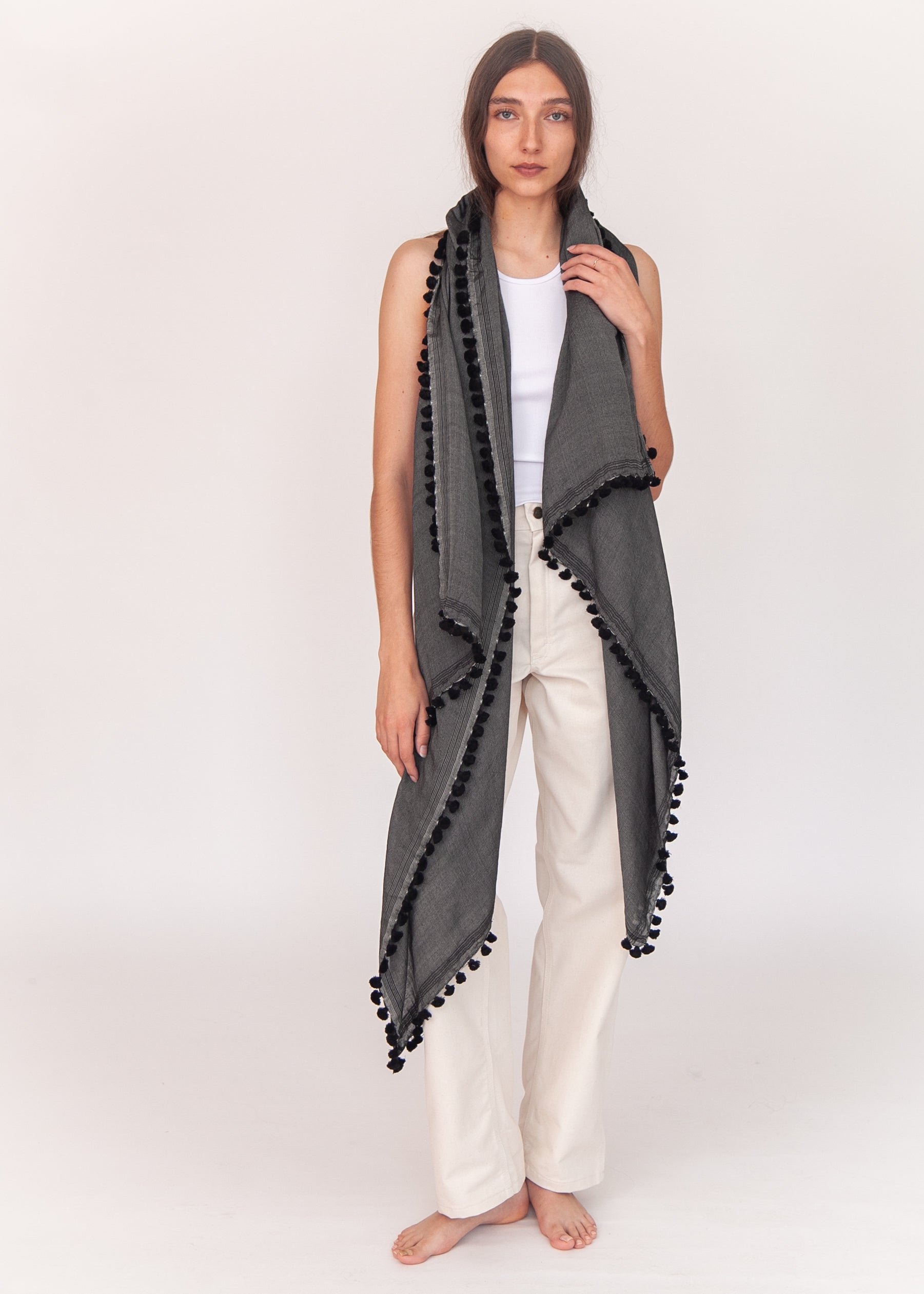 Dupatta Saaf Shiny Pin Stripes - Black