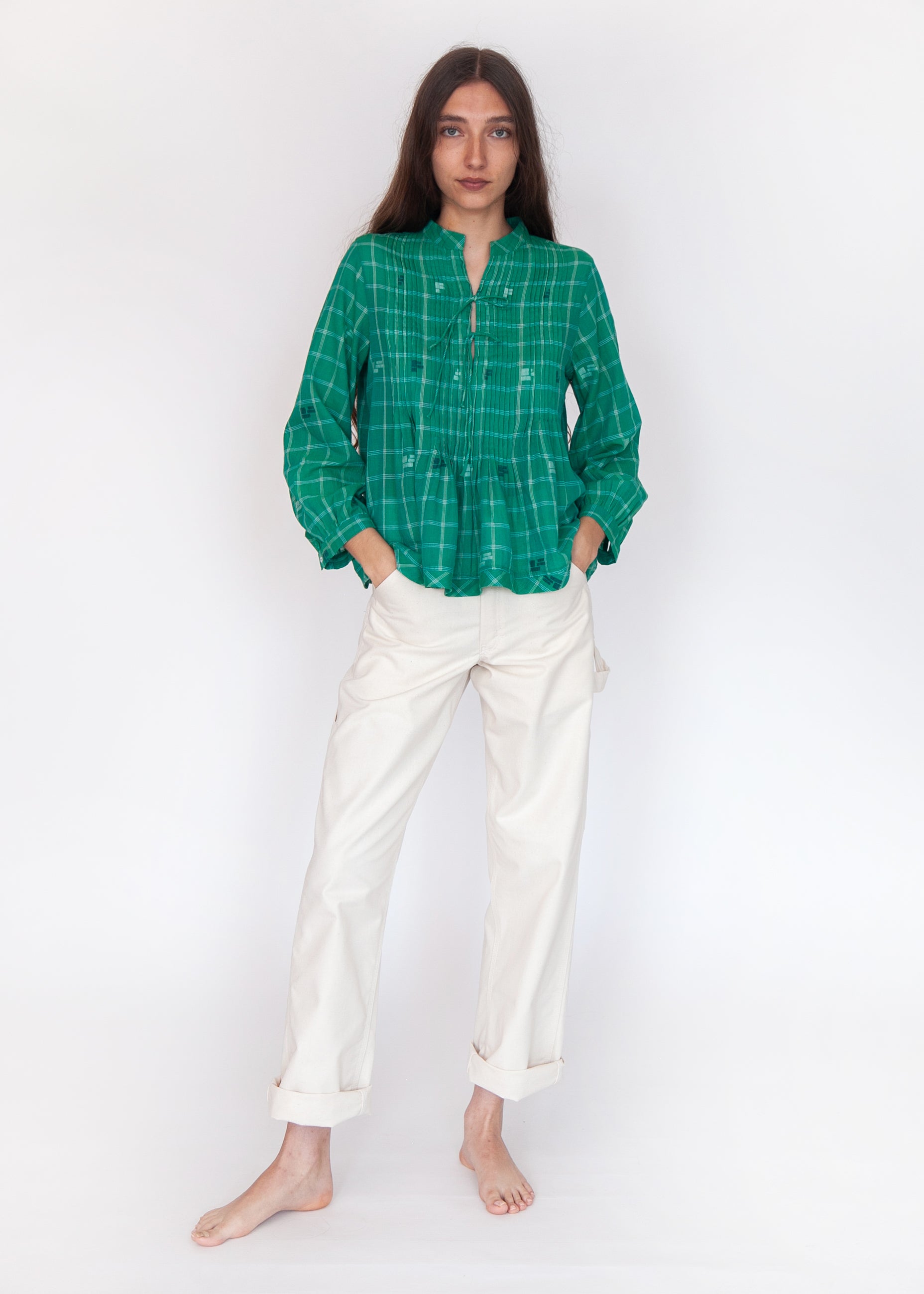 Alma Check Jamdani Top - Mint