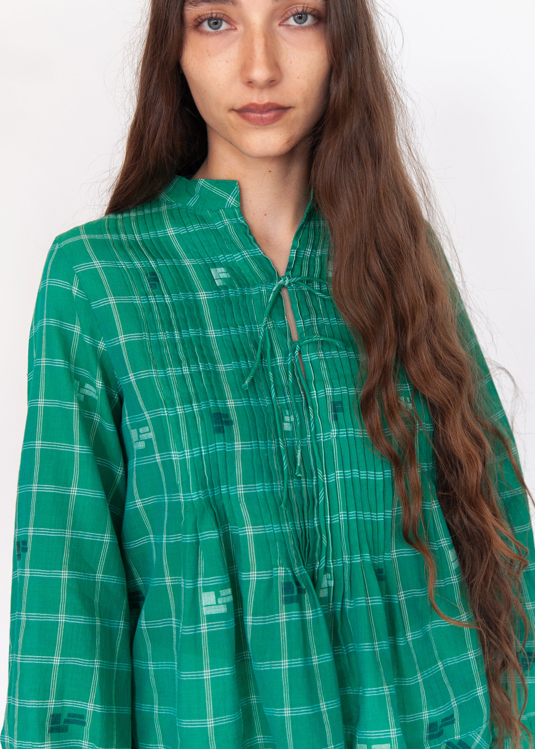 Alma Check Jamdani Top - Mint