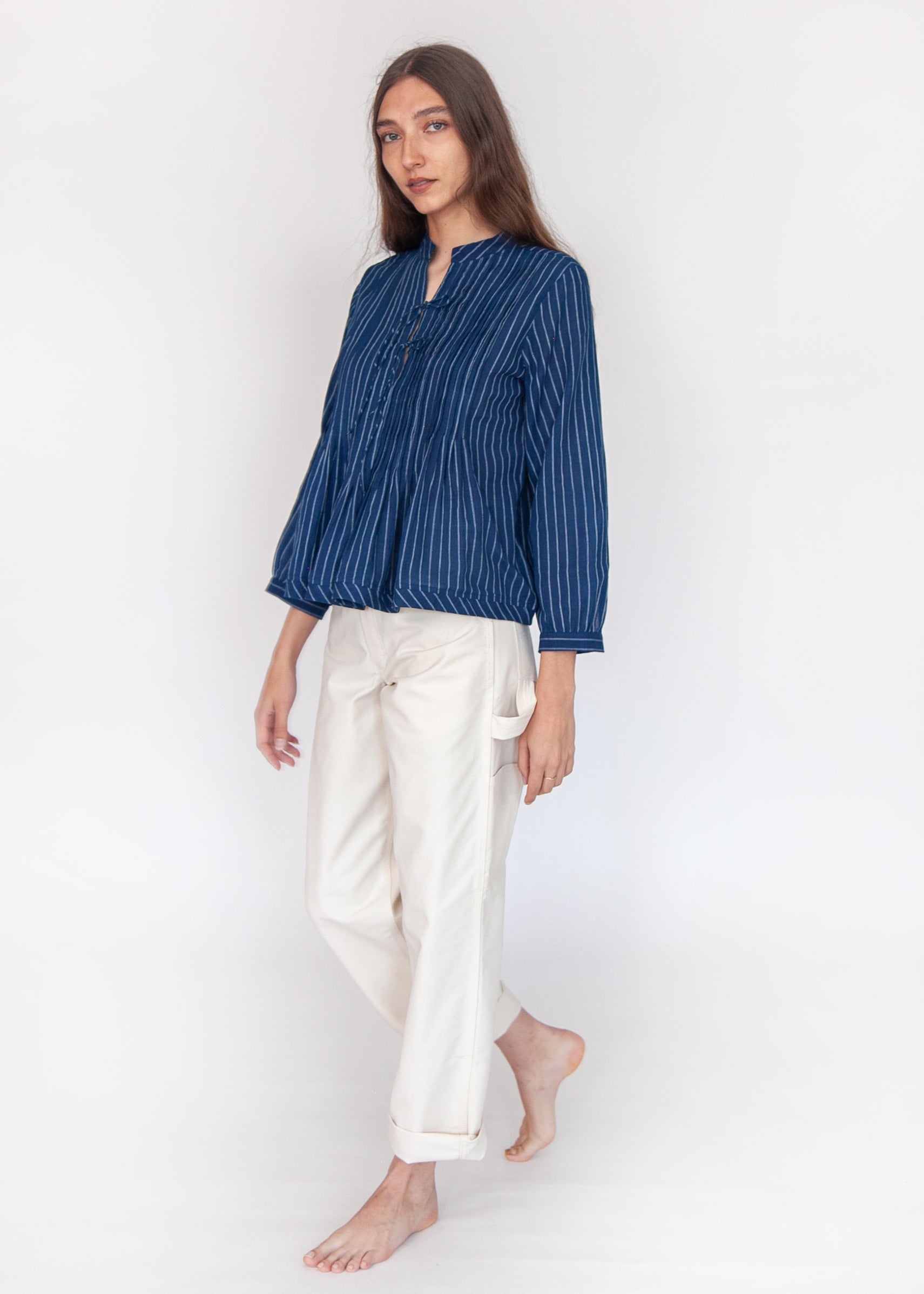 Alma Double Stripe Top  - Natural Indigo