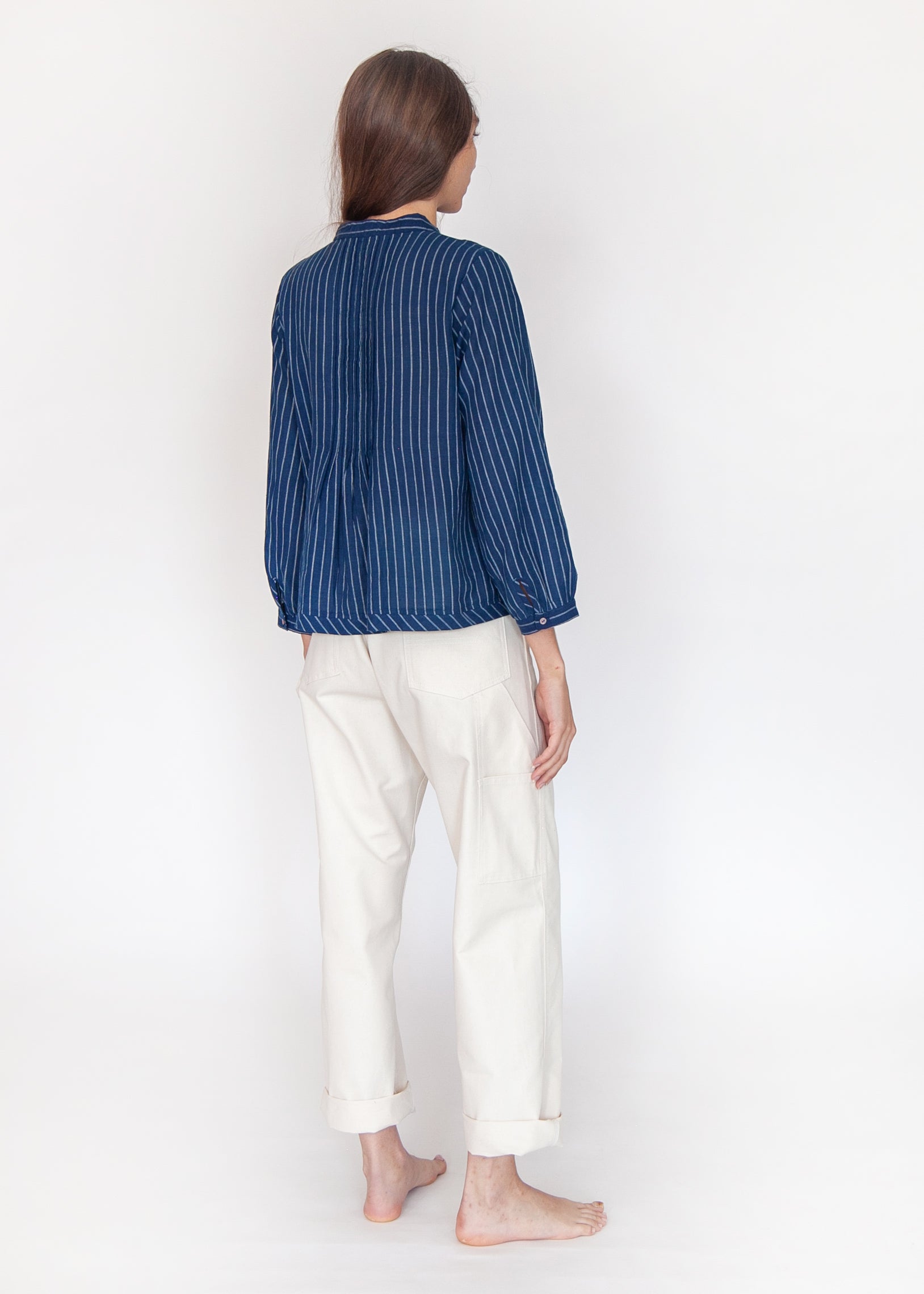Alma Double Stripe Top  - Natural Indigo