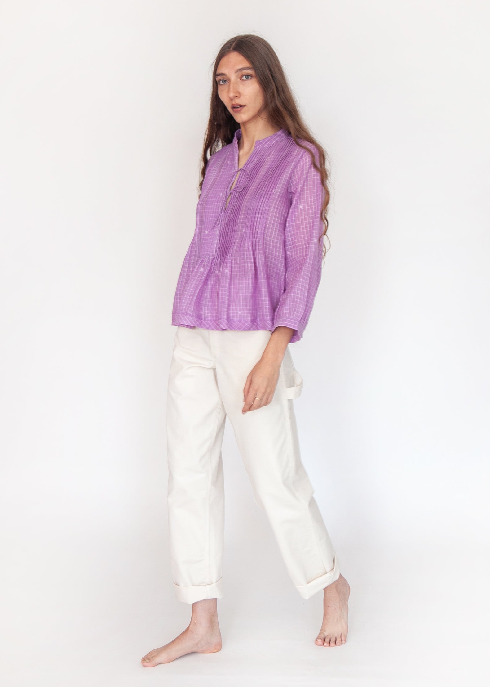 Alma Check Jamdani Top - Violetta