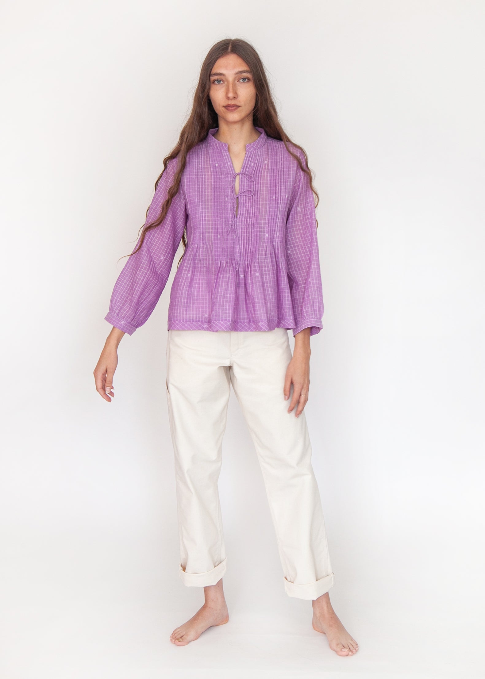 Alma Check Jamdani Top - Violetta