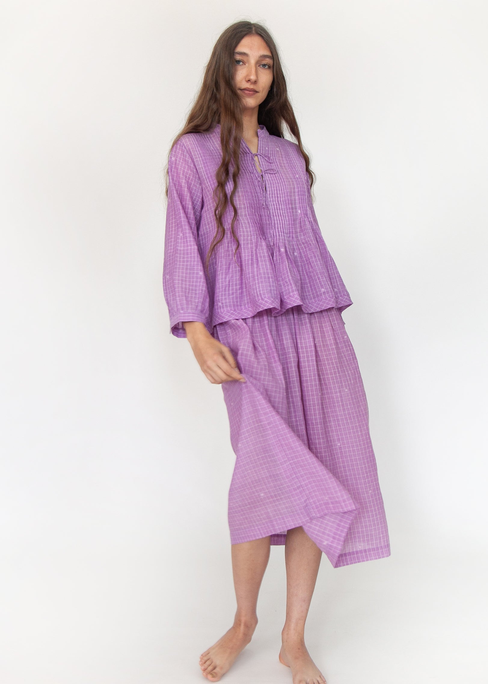 Alma Check Jamdani Top - Violetta