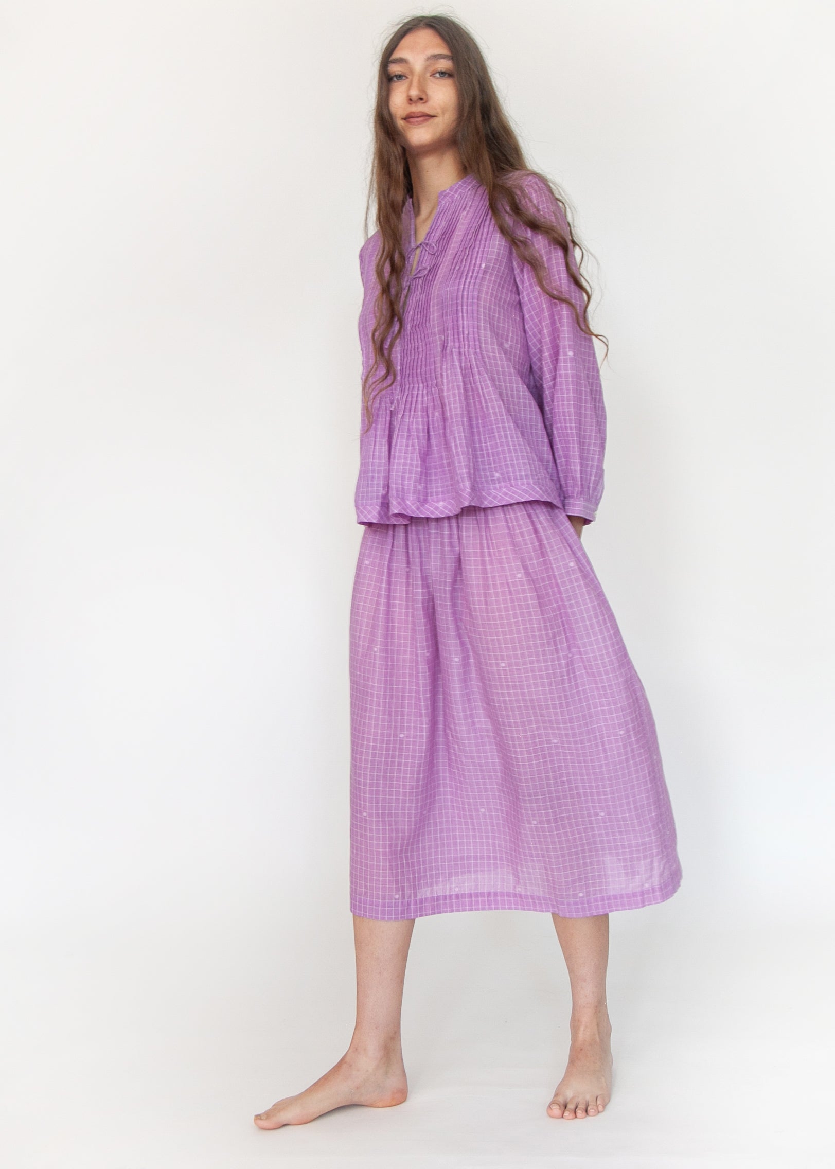 Araminta Check Jamdani Skirt - Violetta