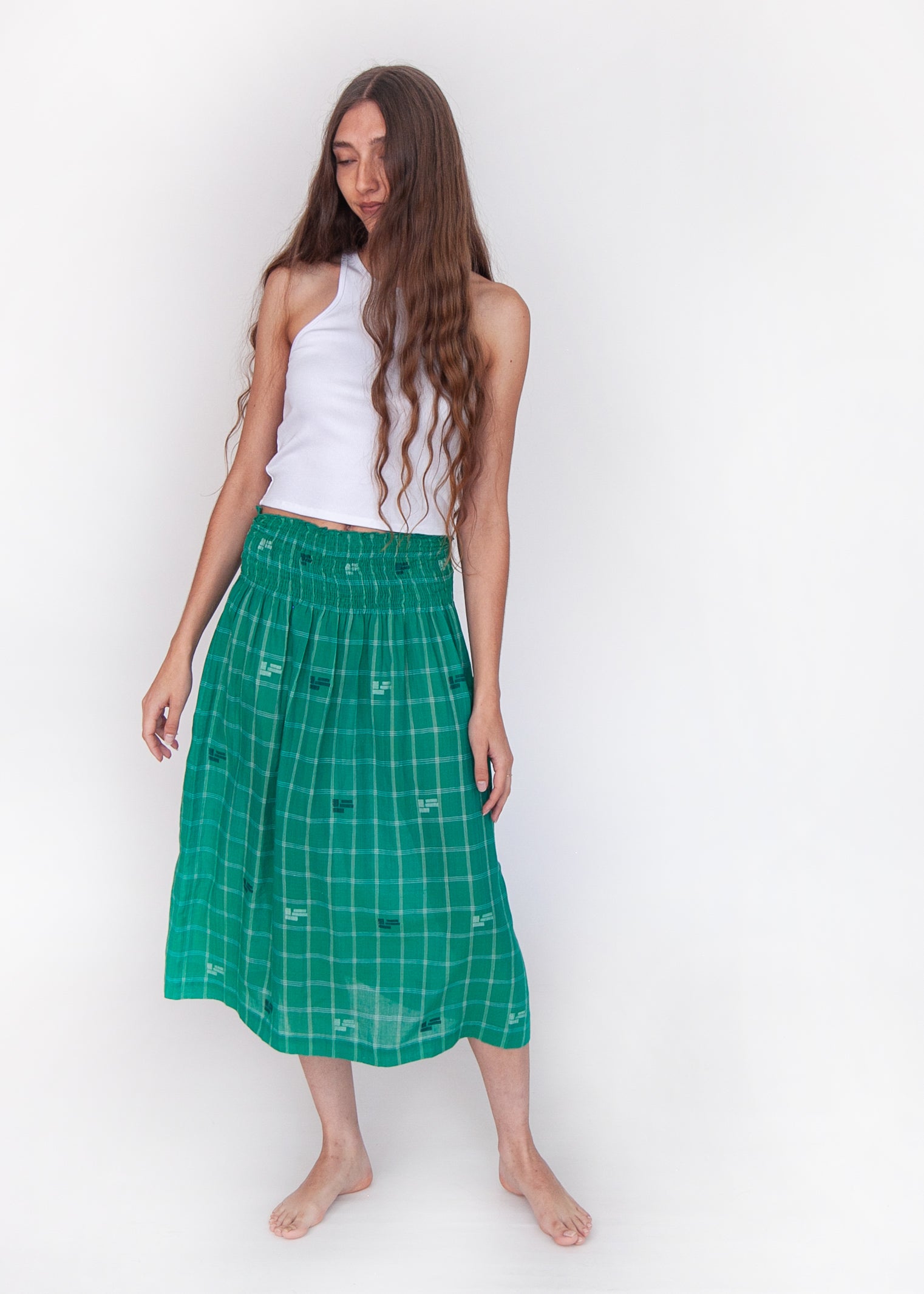 Araminta Check Jamdani Skirt - Mint