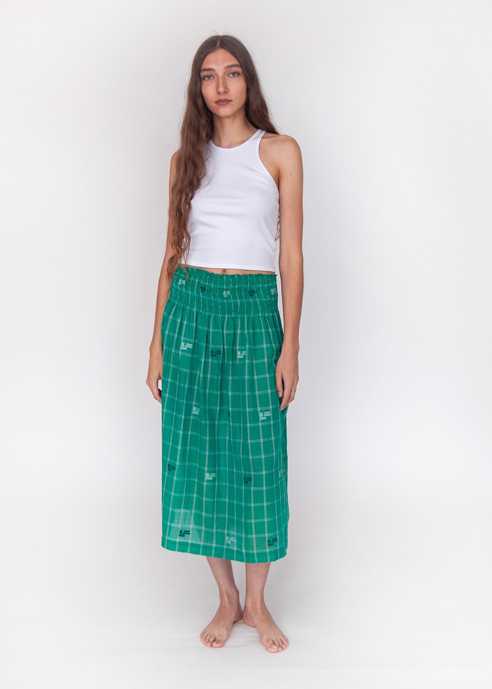 Araminta Check Jamdani Skirt - Mint