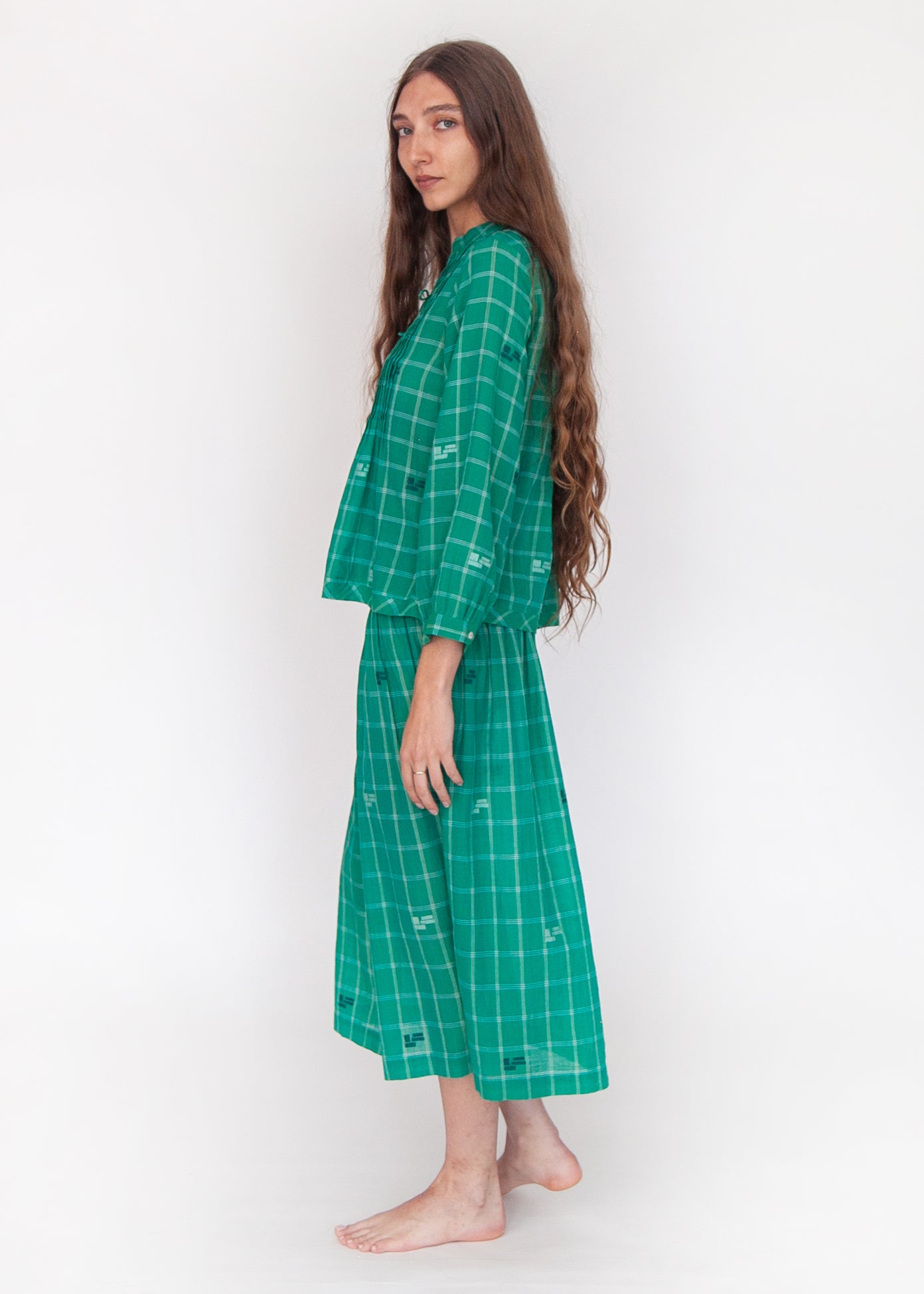Araminta Check Jamdani Skirt - Mint