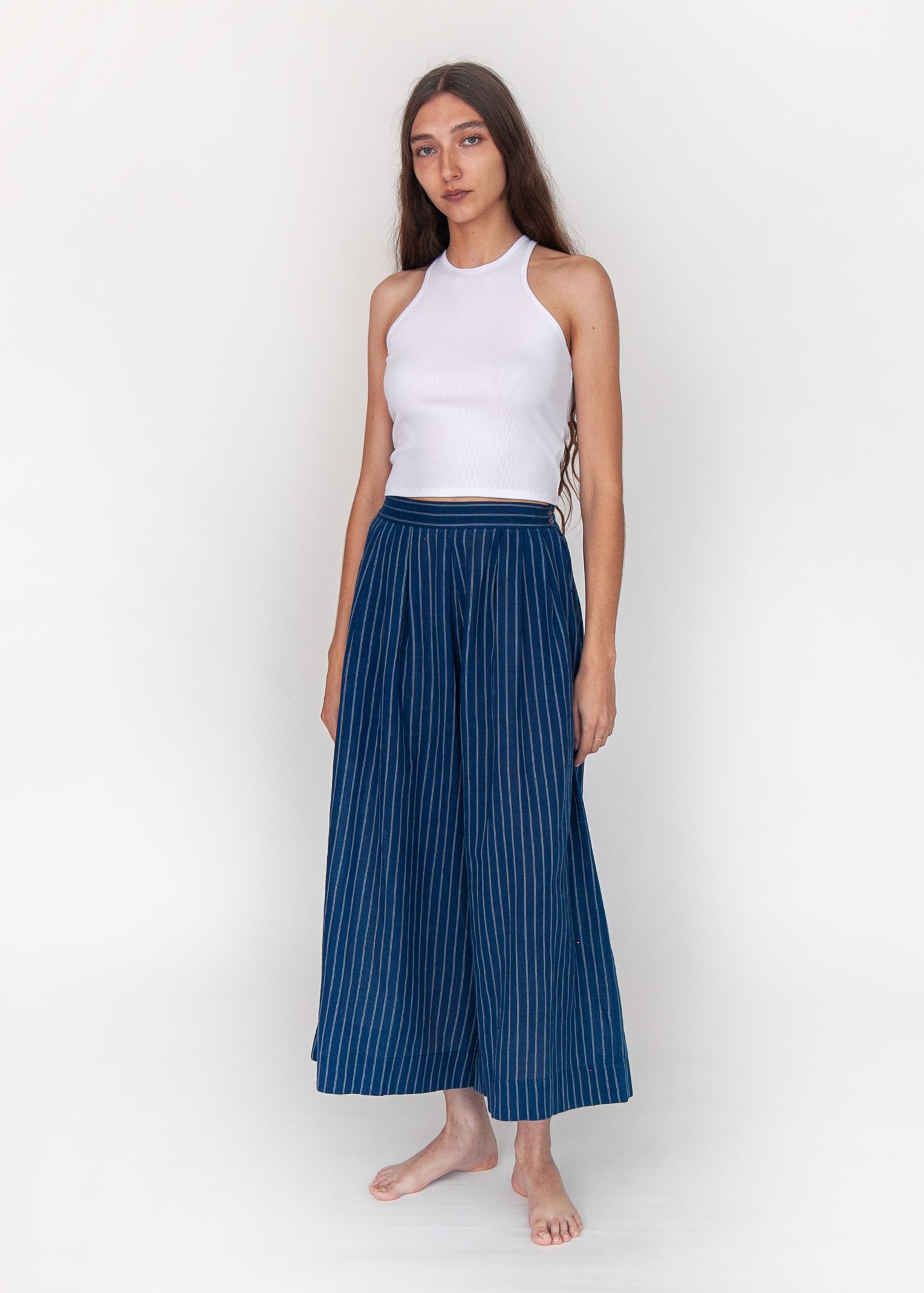 Danae Double Stripe Skirt Pant - Natural Indigo