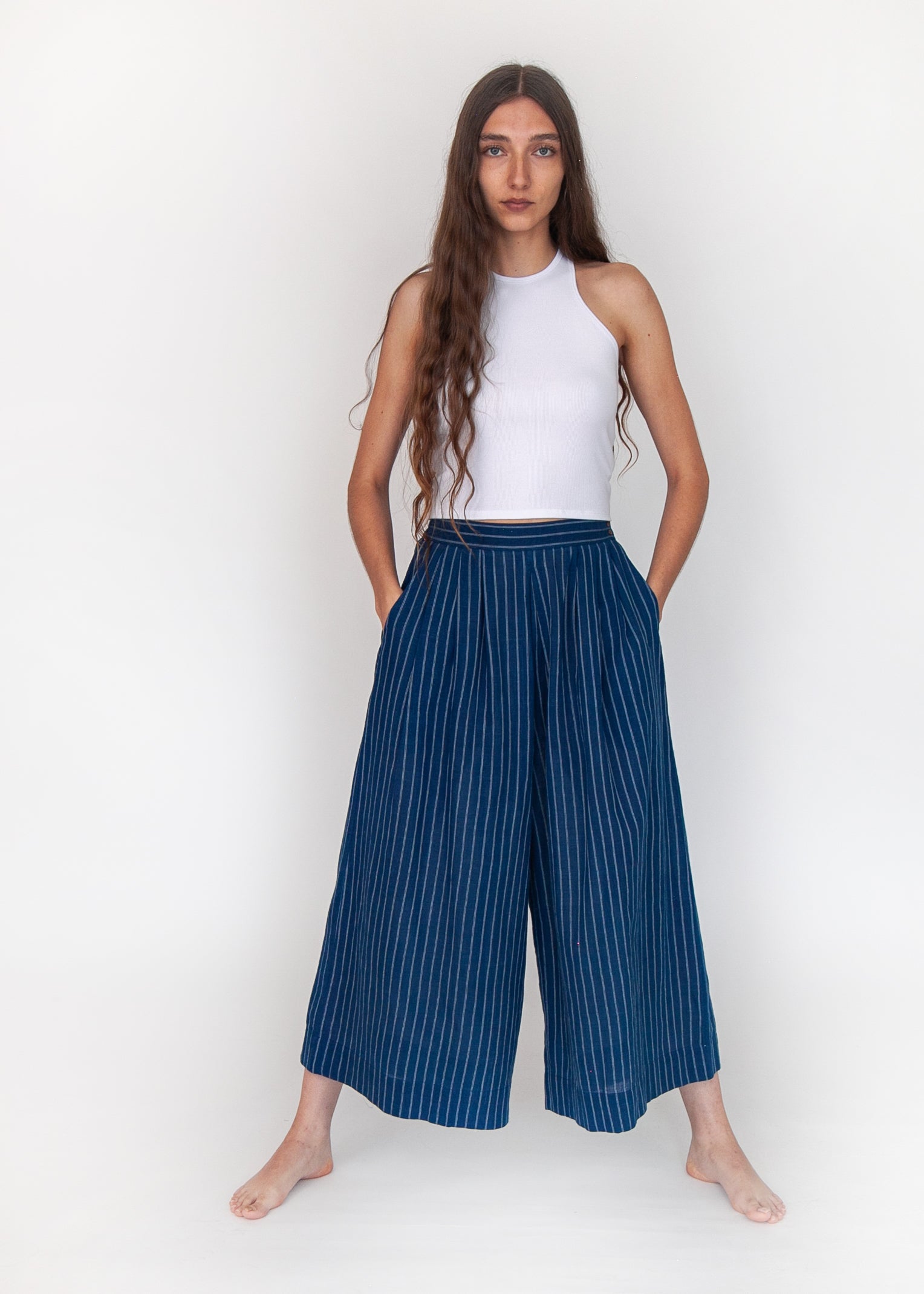 Danae Double Stripe Skirt Pant - Natural Indigo