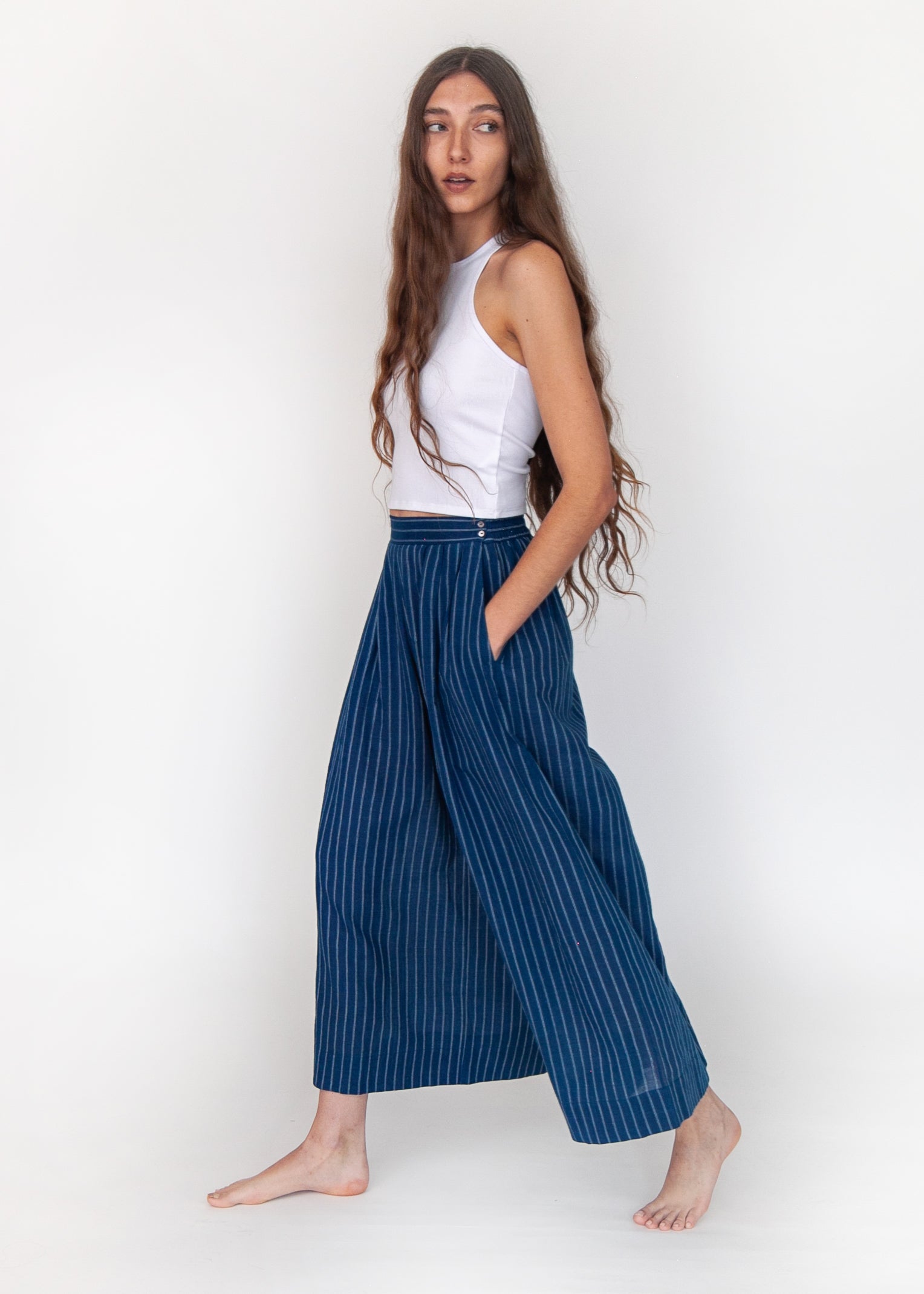 Danae Double Stripe Skirt Pant - Natural Indigo