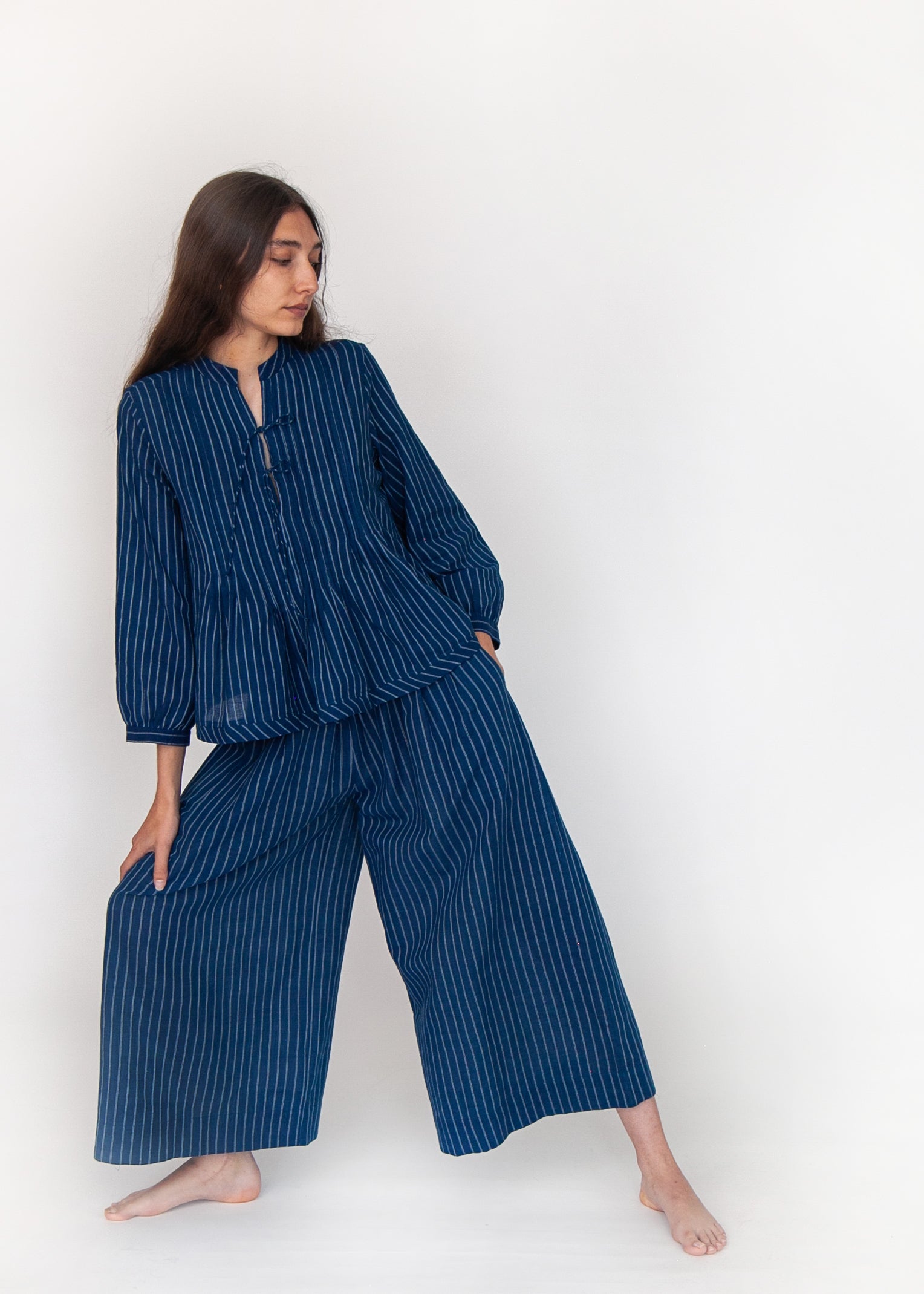 Danae Double Stripe Skirt Pant - Natural Indigo