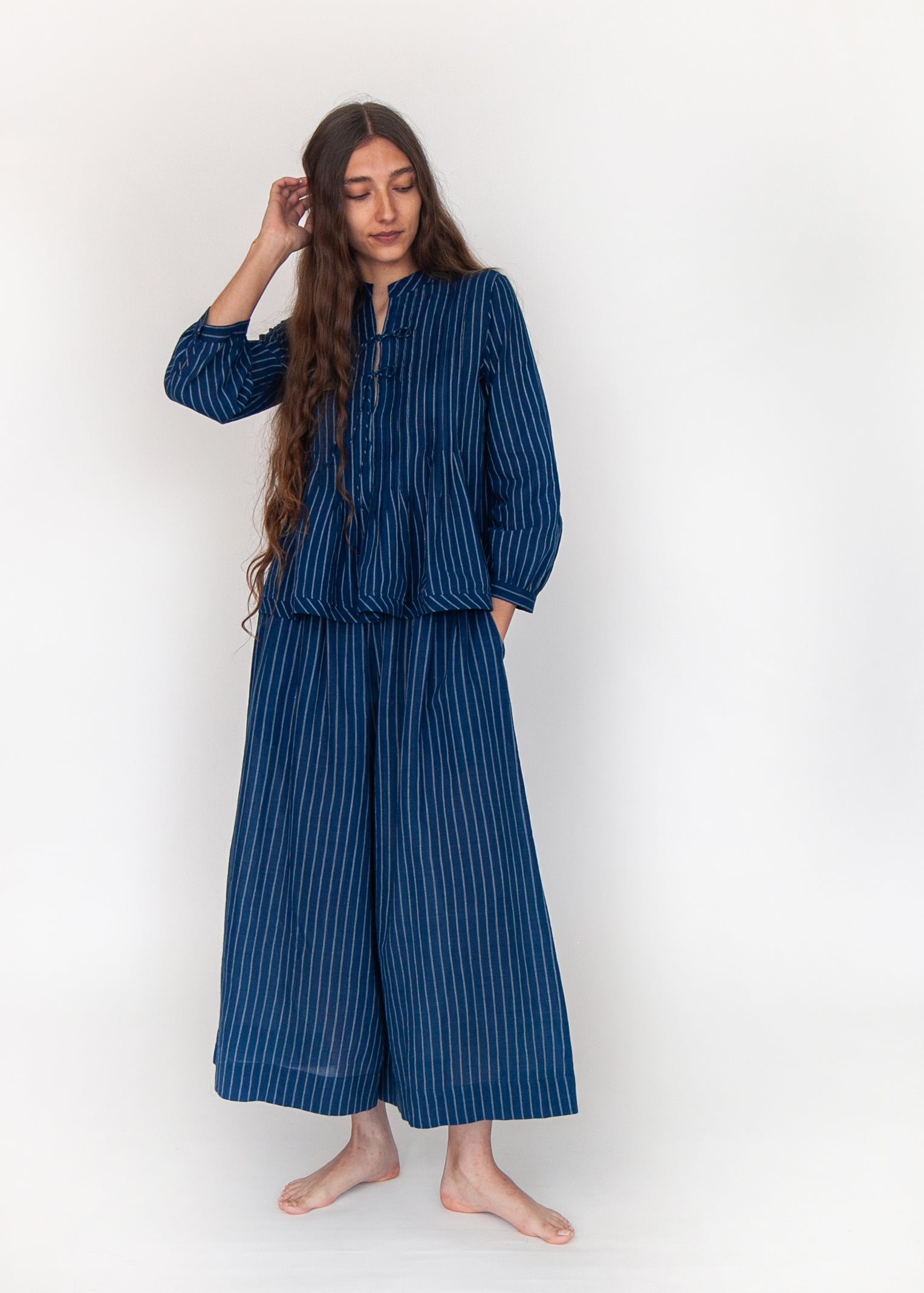 Danae Double Stripe Skirt Pant - Natural Indigo