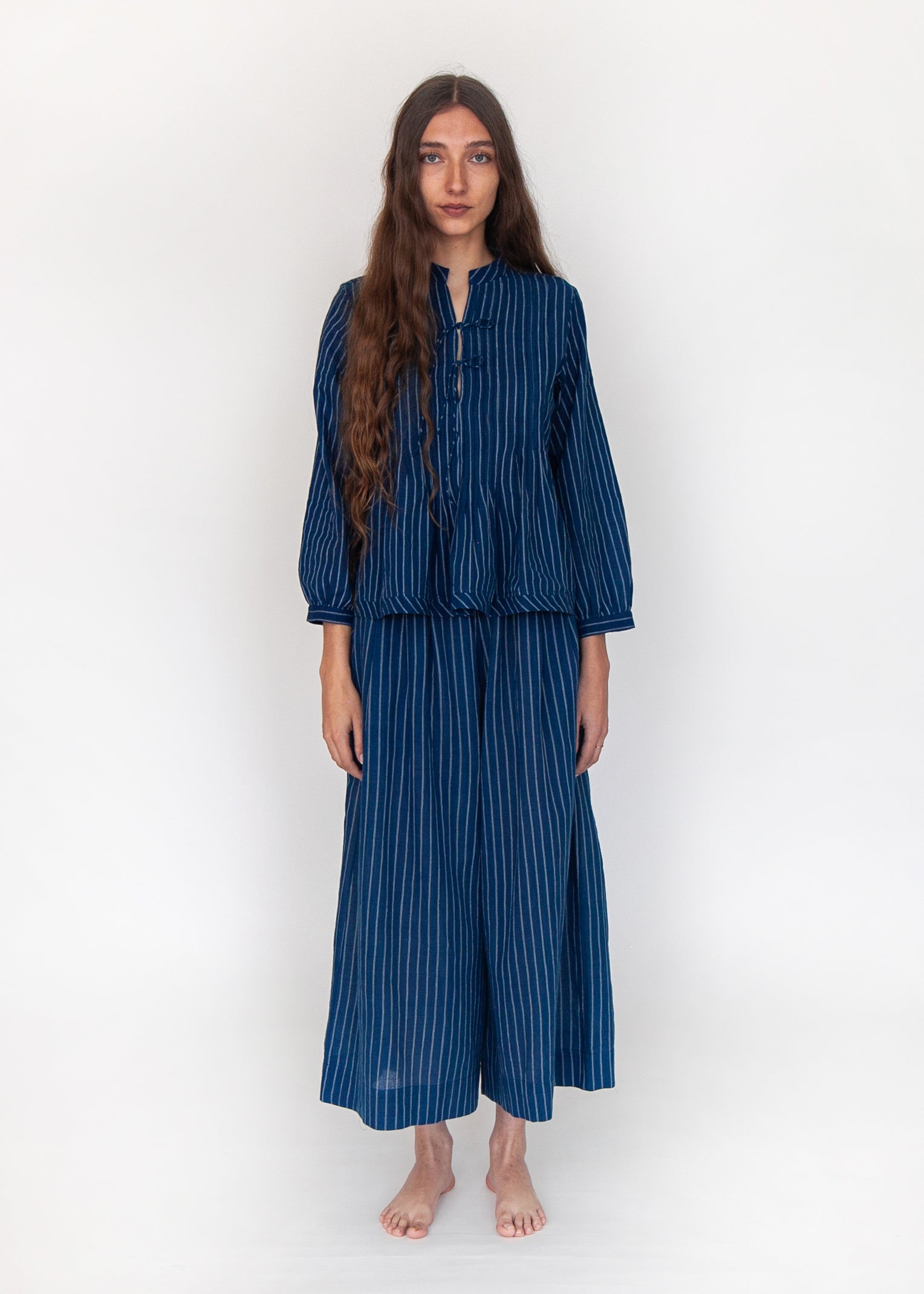 Alma Double Stripe Top  - Natural Indigo