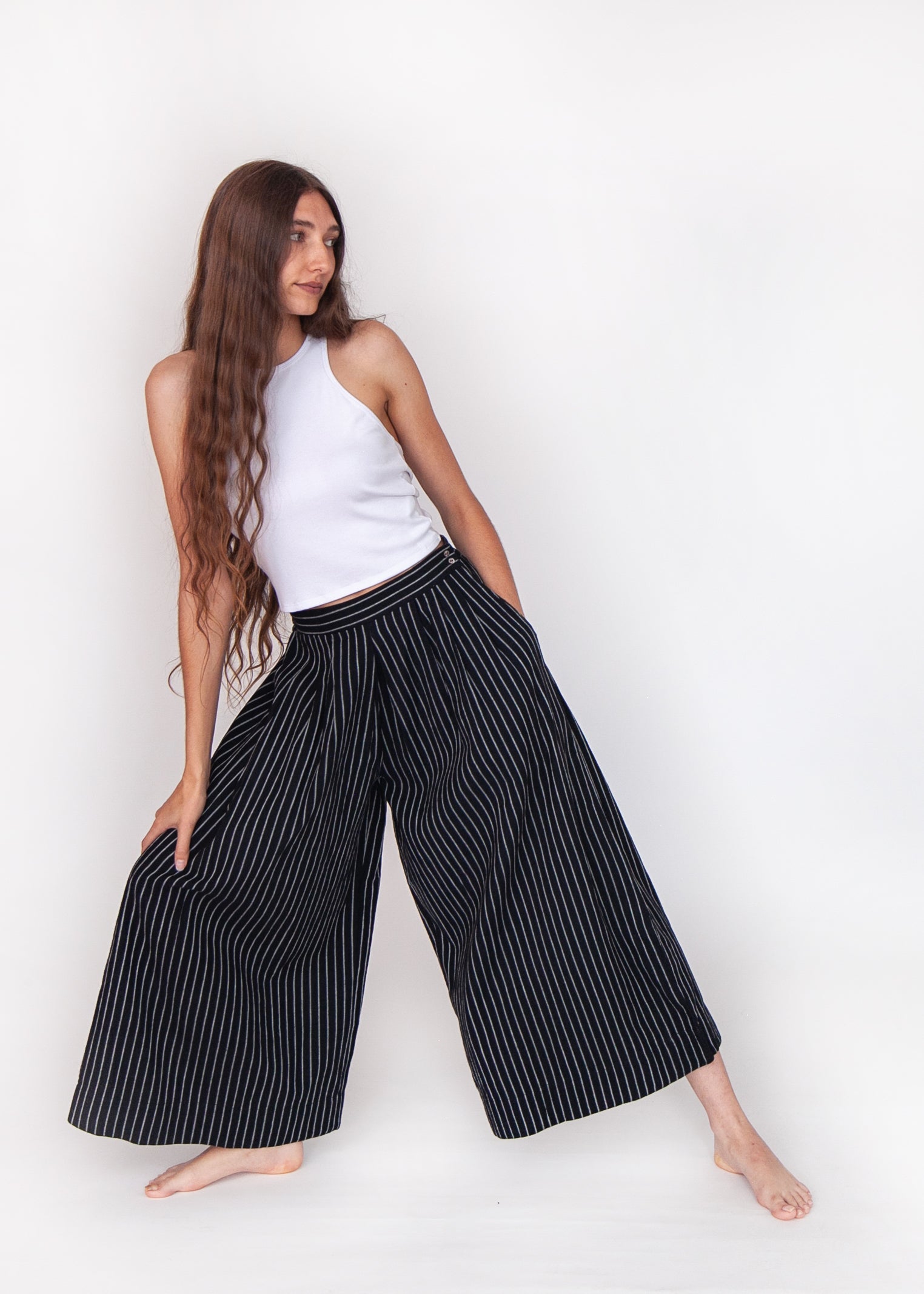 Danae Stripe Skirt Pant - Nero