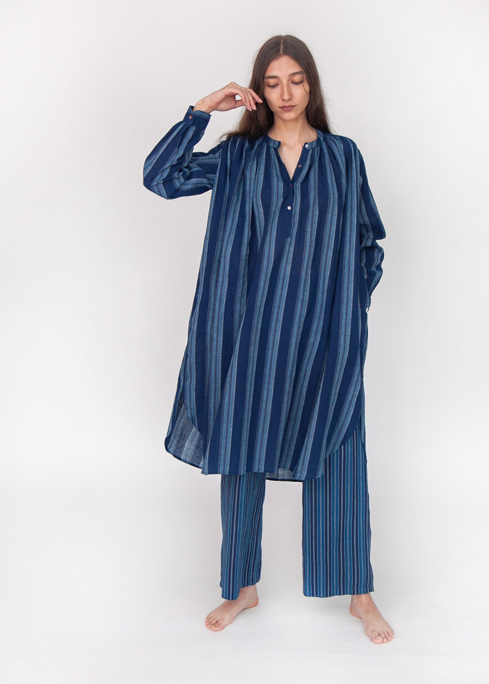 Bheeti Large Stripe Dress - Natural Indigo