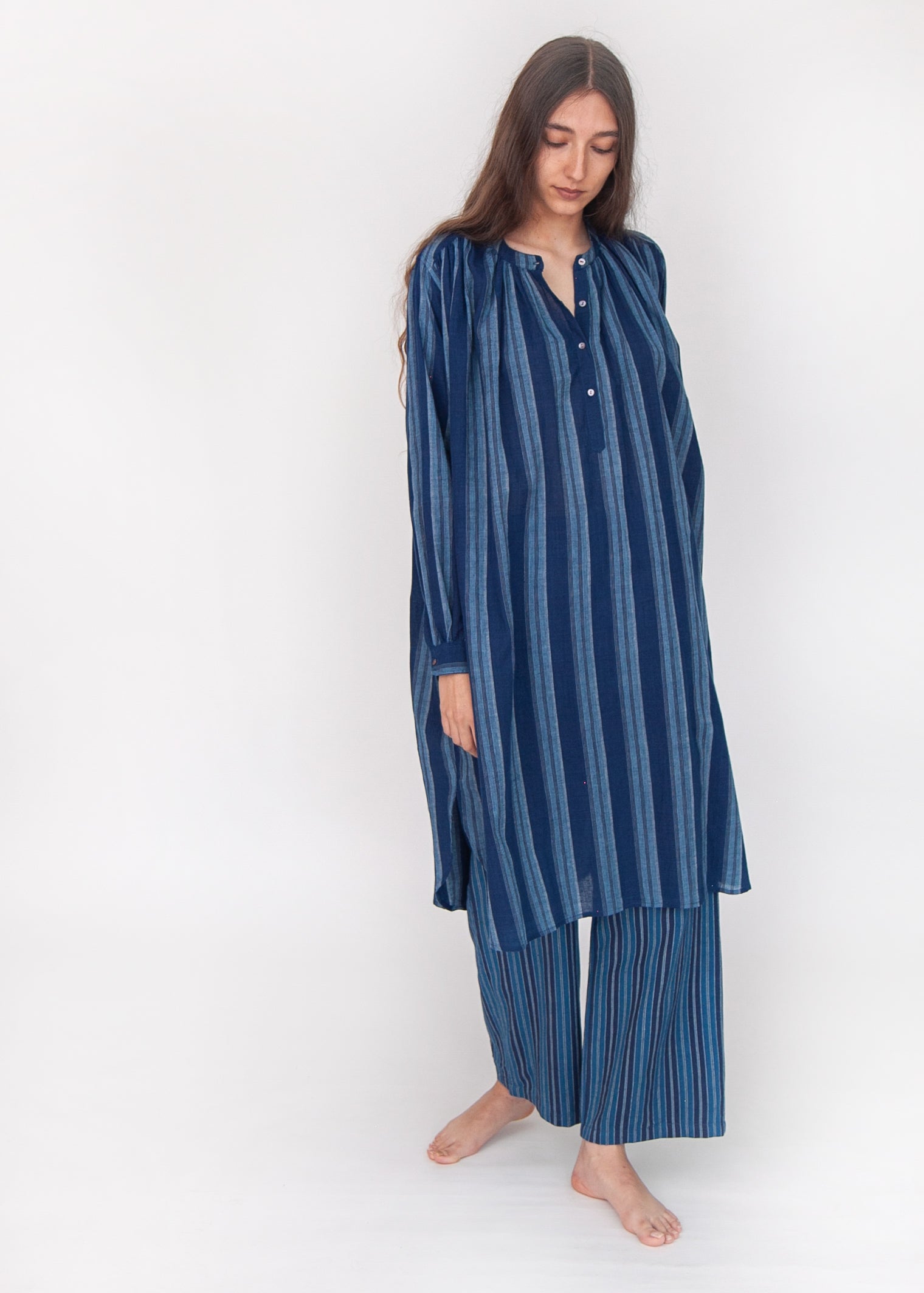 Bheeti Large Stripe Dress - Natural Indigo