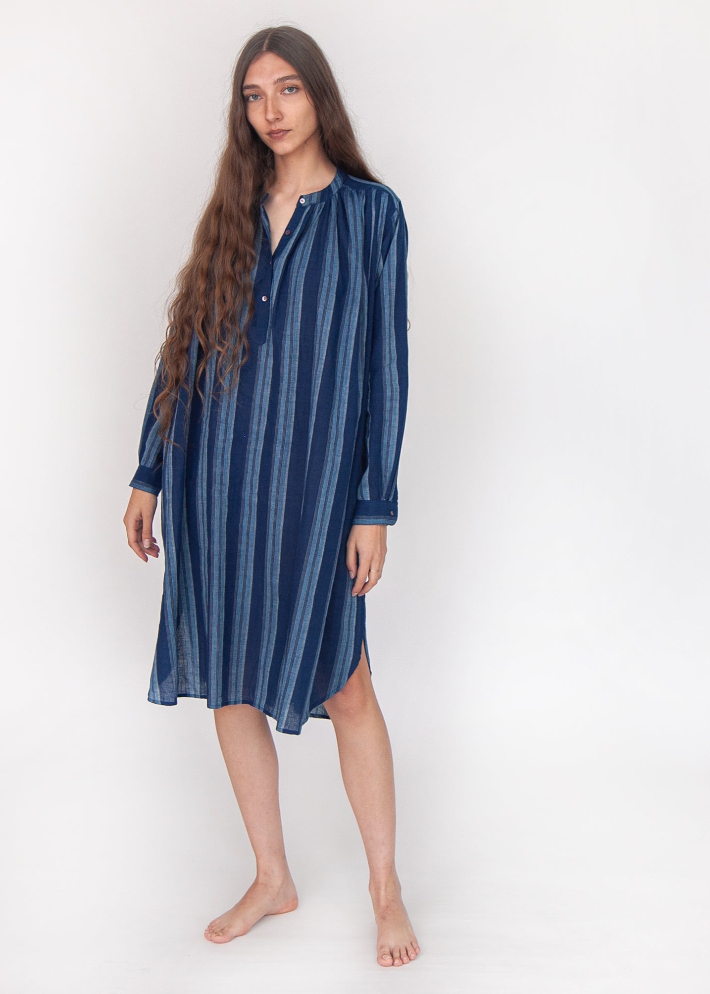 Bheeti Large Stripe Dress - Natural Indigo