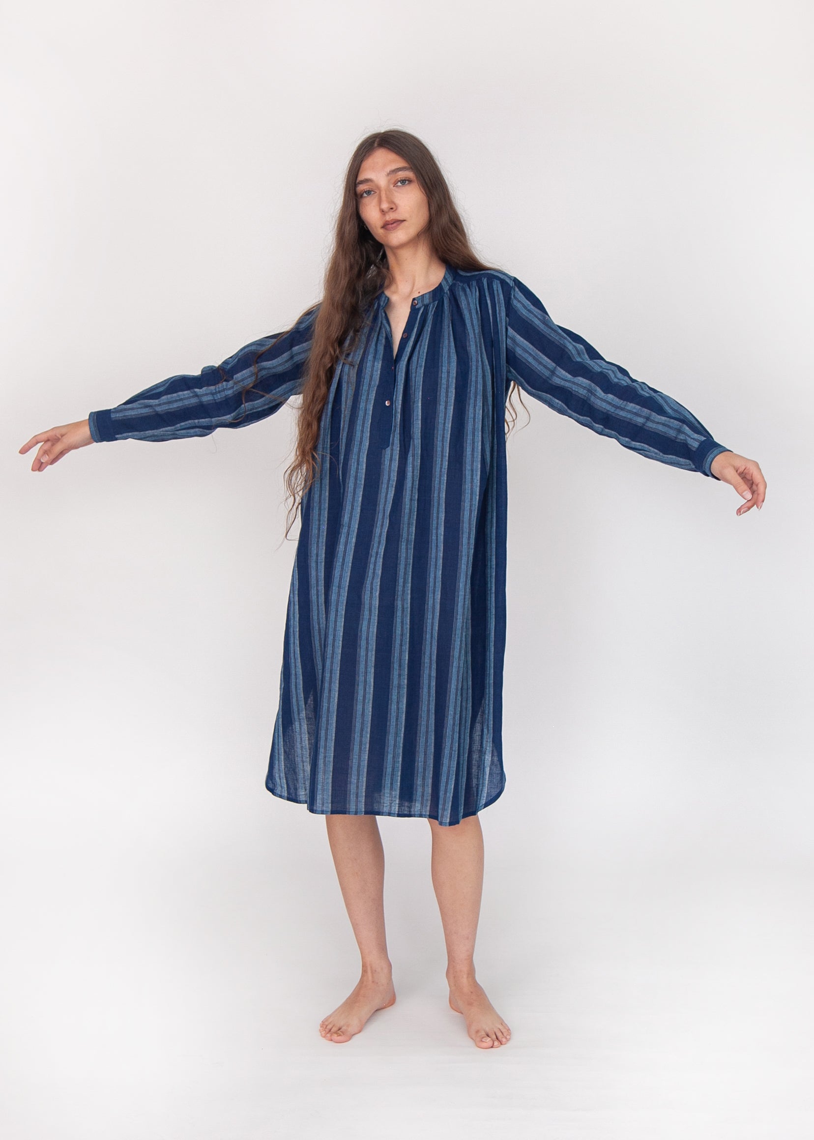 Bheeti Large Stripe Dress - Natural Indigo