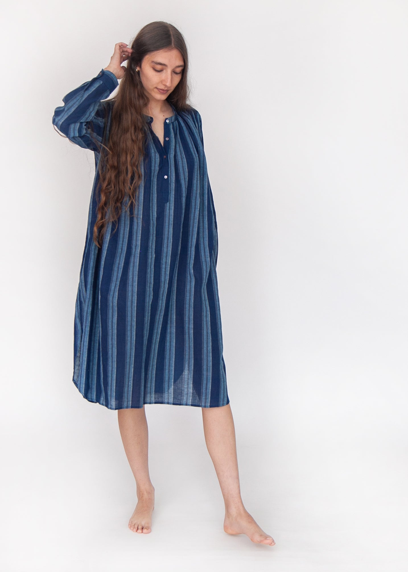 Bheeti Large Stripe Dress - Natural Indigo