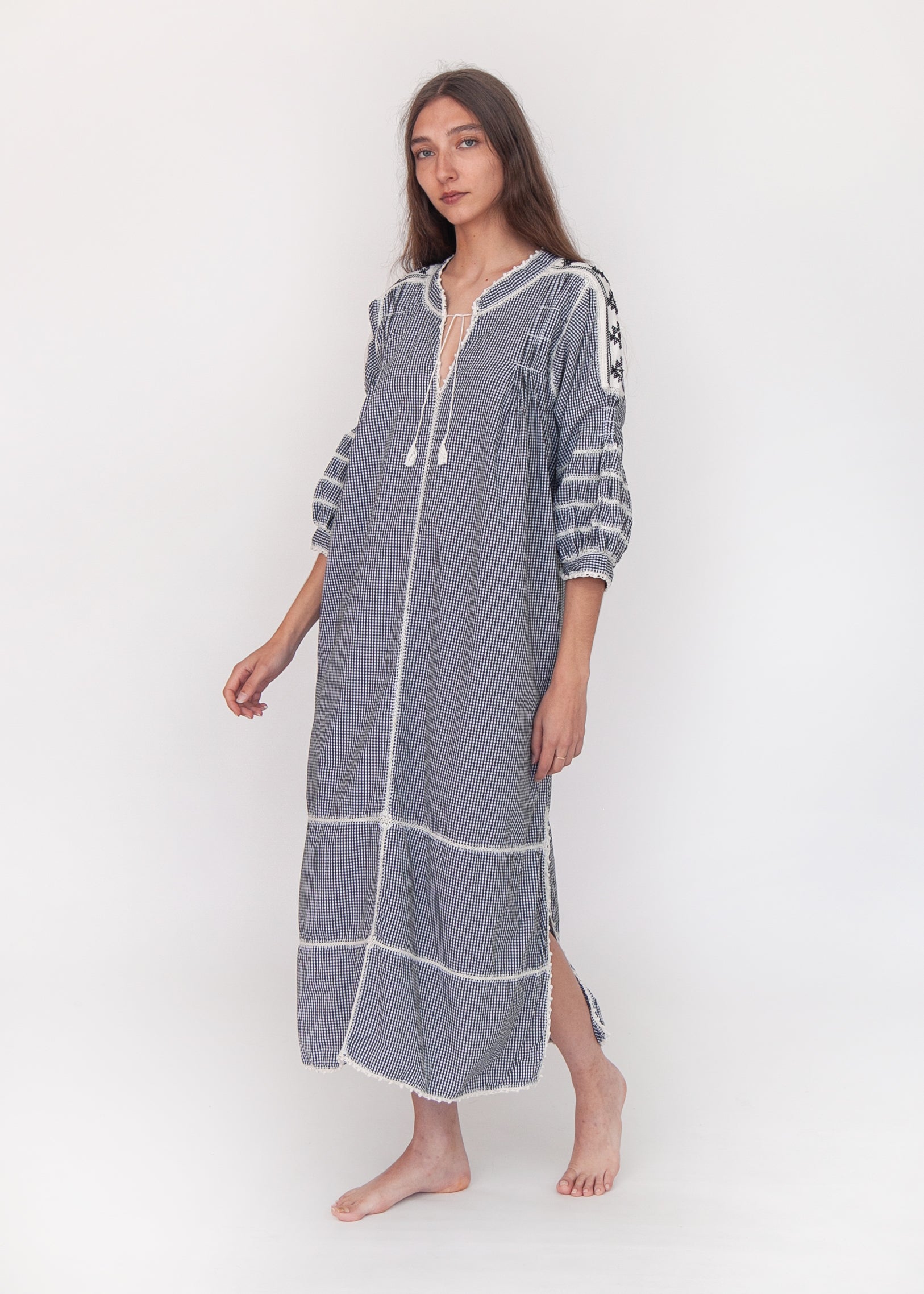 Sirena Dress Long Sleeves Gingham - Black