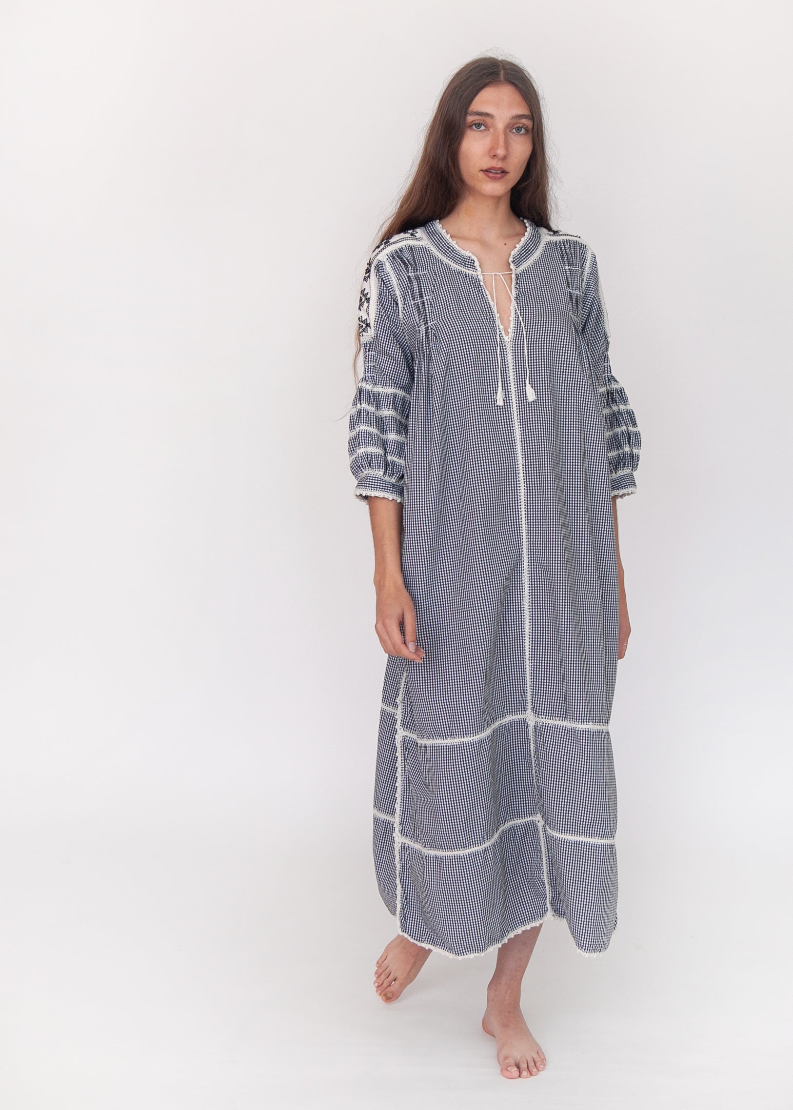 Sirena Dress Long Sleeves Gingham - Black