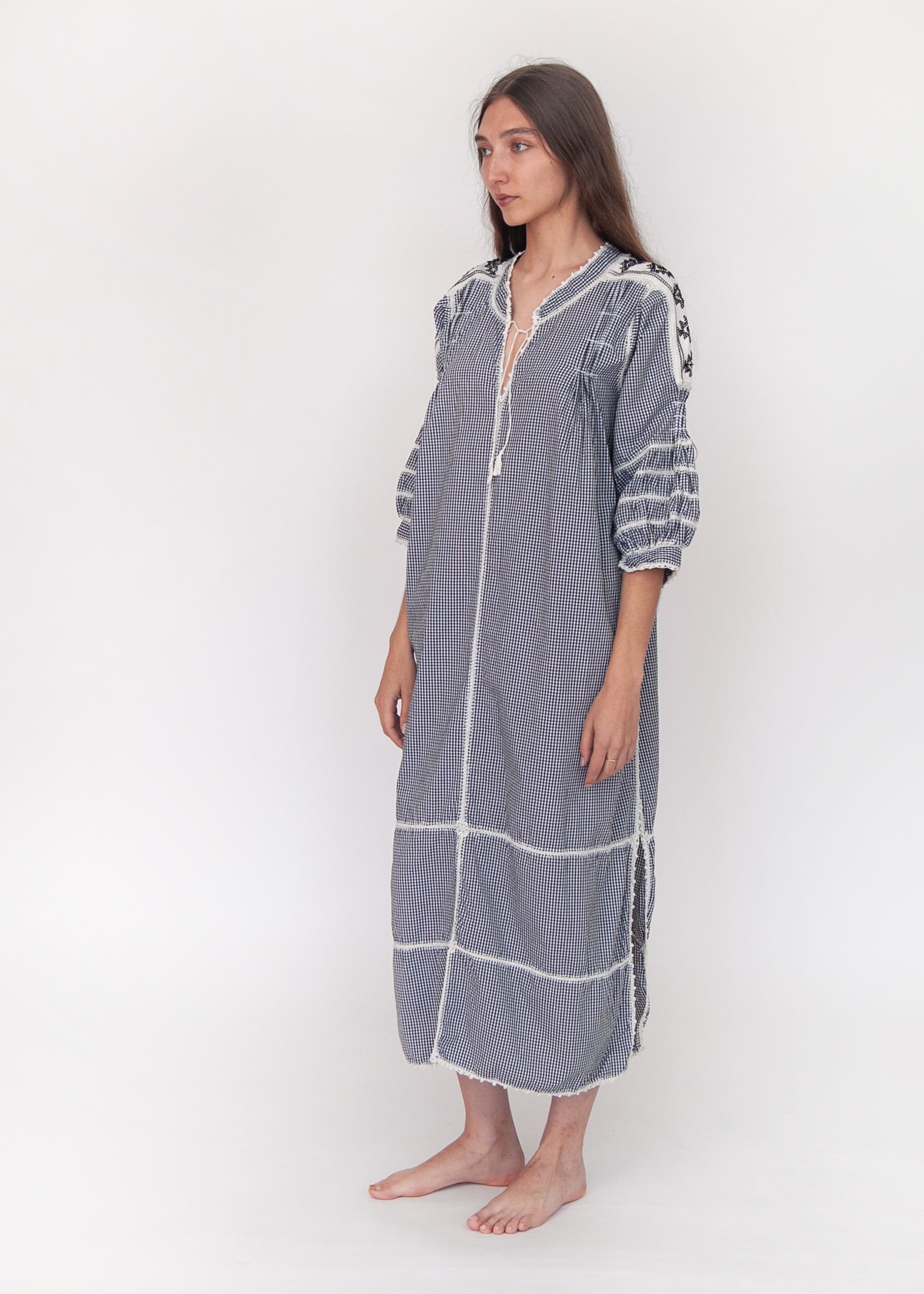 Sirena Dress Long Sleeves Gingham - Black